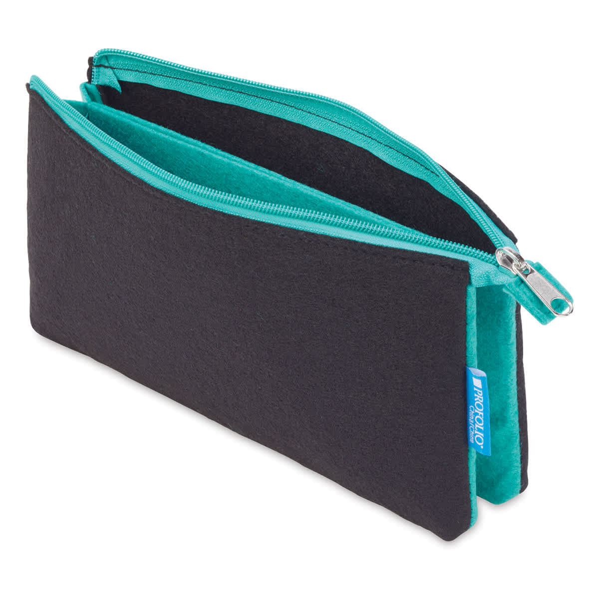 Itoya Profolio Midtown Pouches - Angled view of large Black/Wintergreen pouch