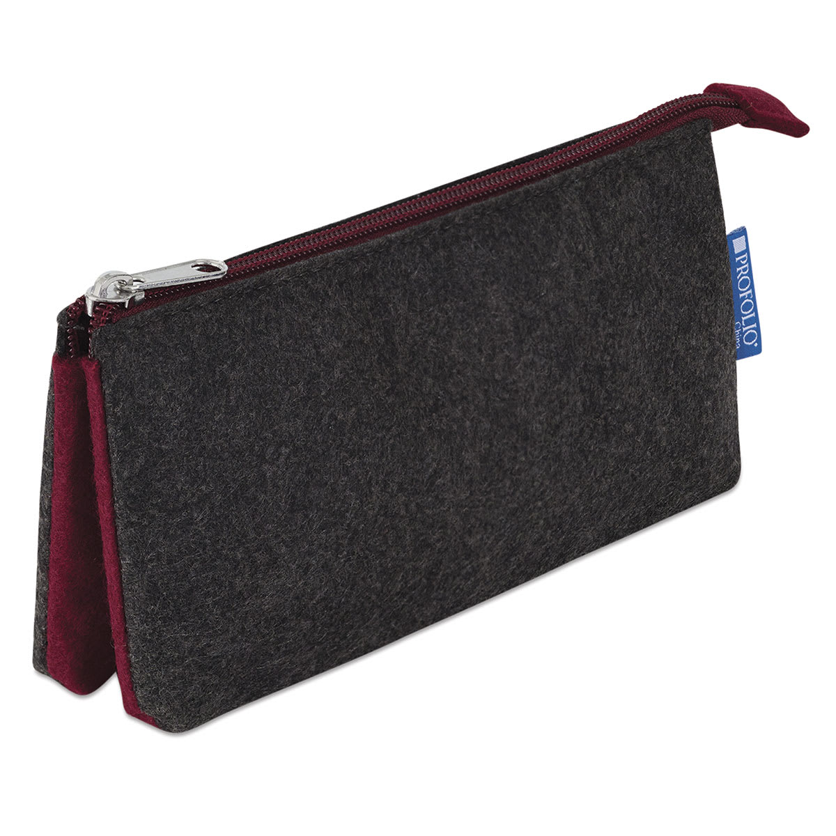 Itoya Profolio Midtown Pouches - Angled view of Charcoal/Maroon pouch