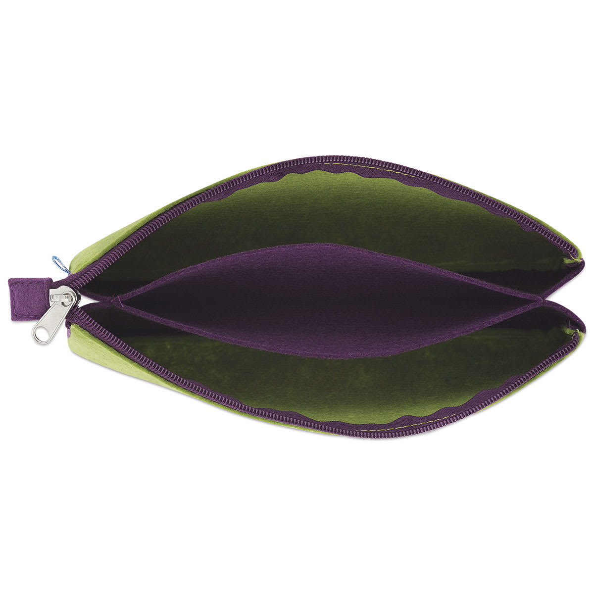 Itoya Profolio Midtown Pouches - Top view of open Green/Purple pouch Itoya Profolio Midtown Pouches - Top view of open Green/Purple pouch