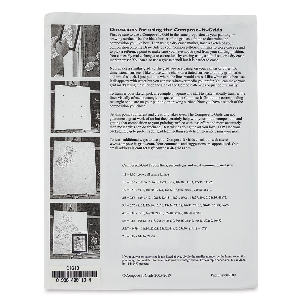 Compose It Grid - 8" x 10", Single Grid, 1:3 back of package