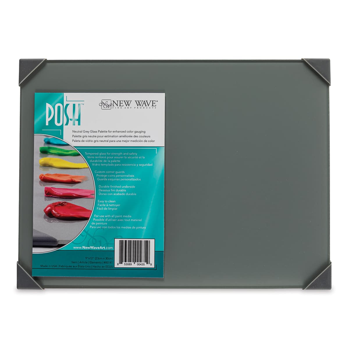 New Wave Posh Glass Tabletop Palette - 9" x 12", Gray with label