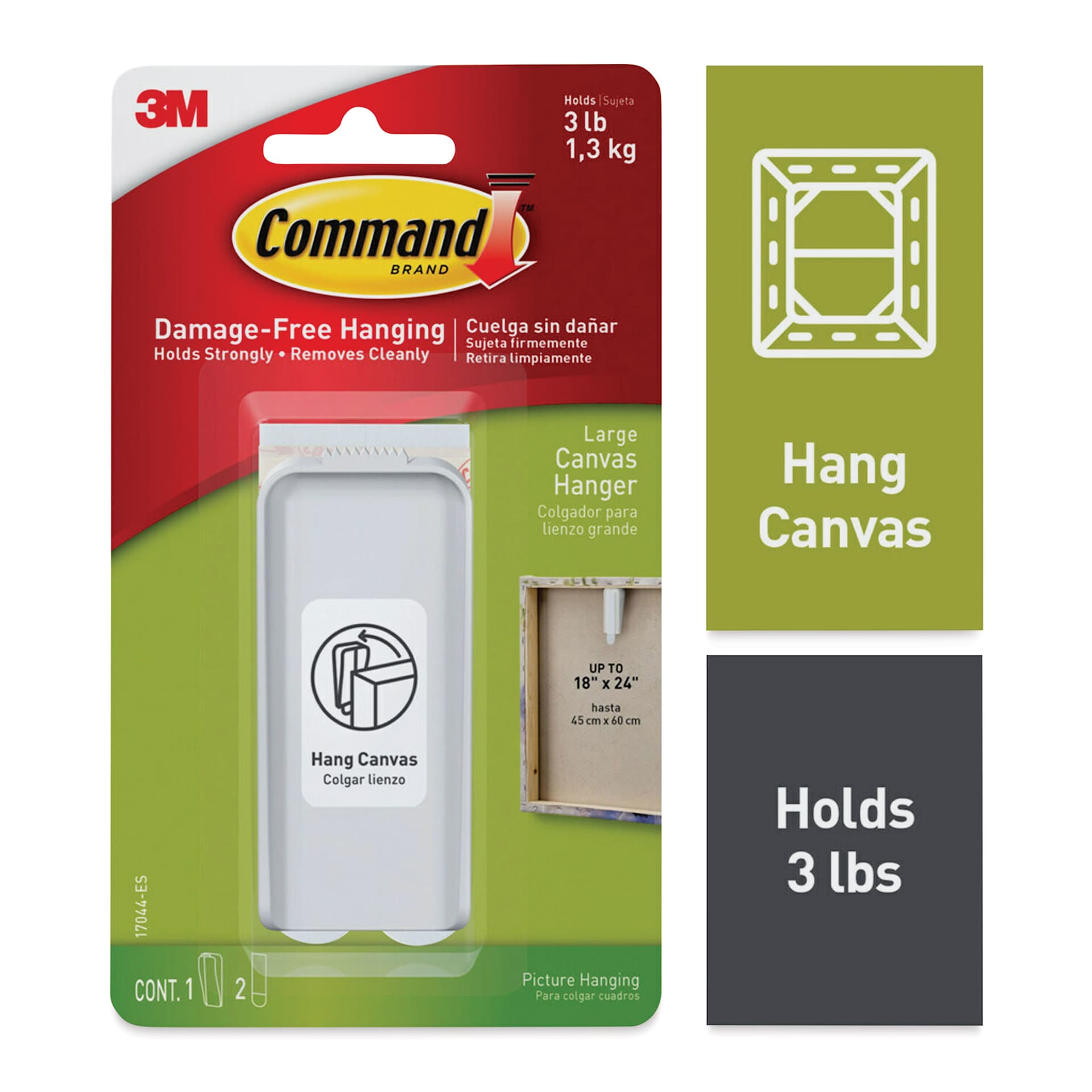 Hang canvas up to 18" x 24", holds 3 lbs