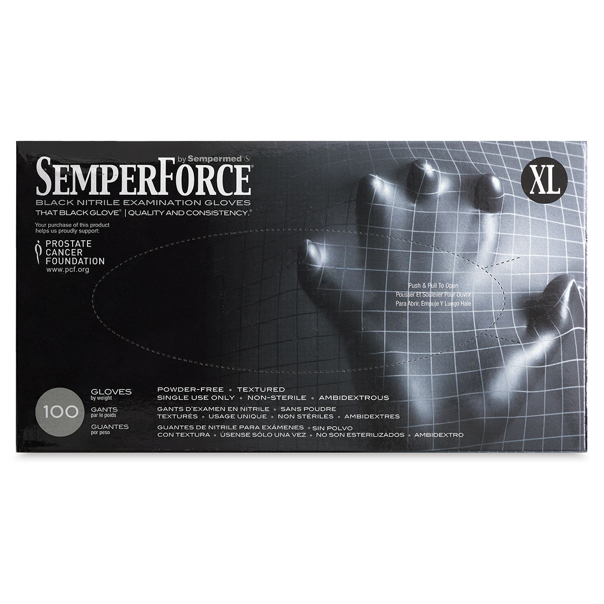 SemperForce Black Nitrile Gloves - Front of package of Extra Large size gloves shown SemperForce Black Nitrile Gloves - Front of package of Extra Large size gloves shown