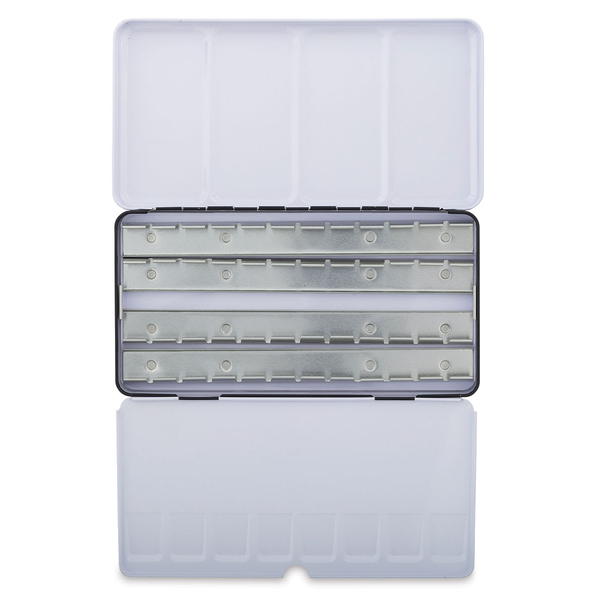 Empty Watercolor Palette Tin - Top view of Open 48 Pan Tin Empty Watercolor Palette Tin - Top view of Open 48 Pan Tin