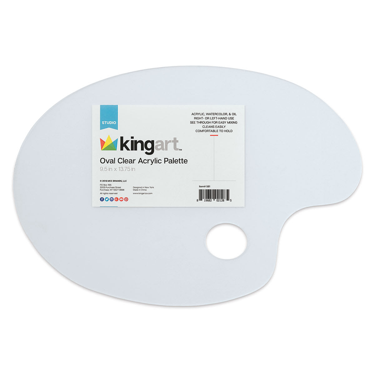 Kingart Oval Clear Acrylic Palette - Top view with label
