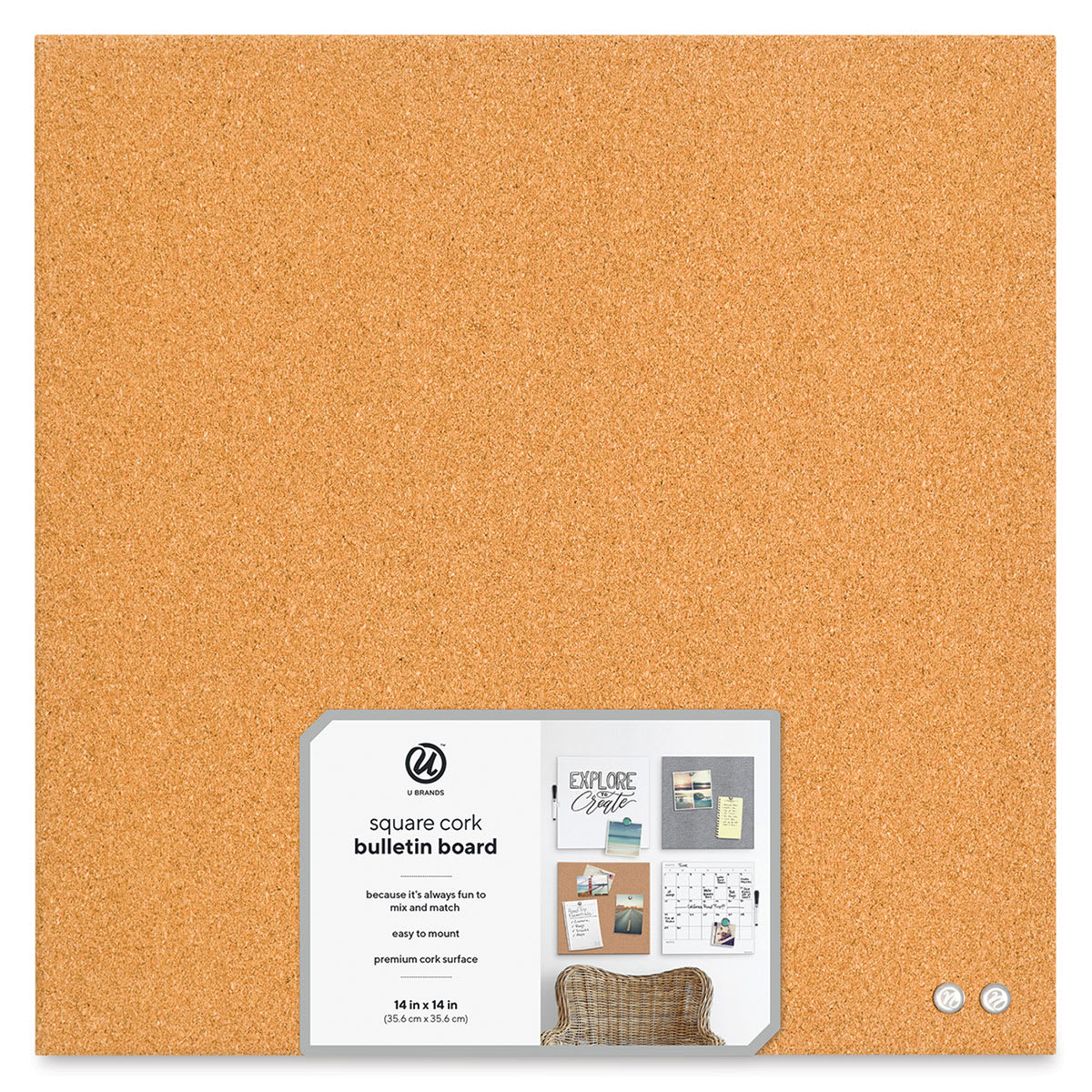 U Brands Square Cork Bulletin Boards - 14" x 14" (Front)
