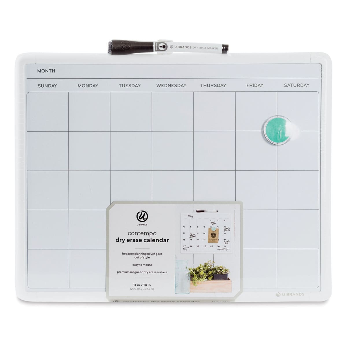 U Brands Contempo Dry Erase Board - Front view of Monthly 11" x 14" Board with label