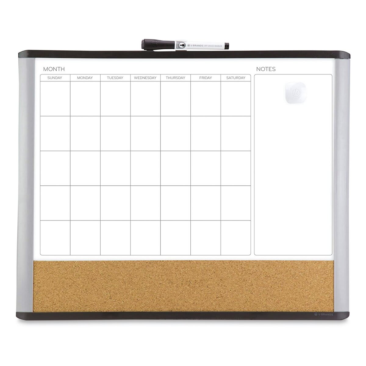 U Brands Combo Dry Erase Board - Large Pin-It Frame Calendar shown with magnet and marker