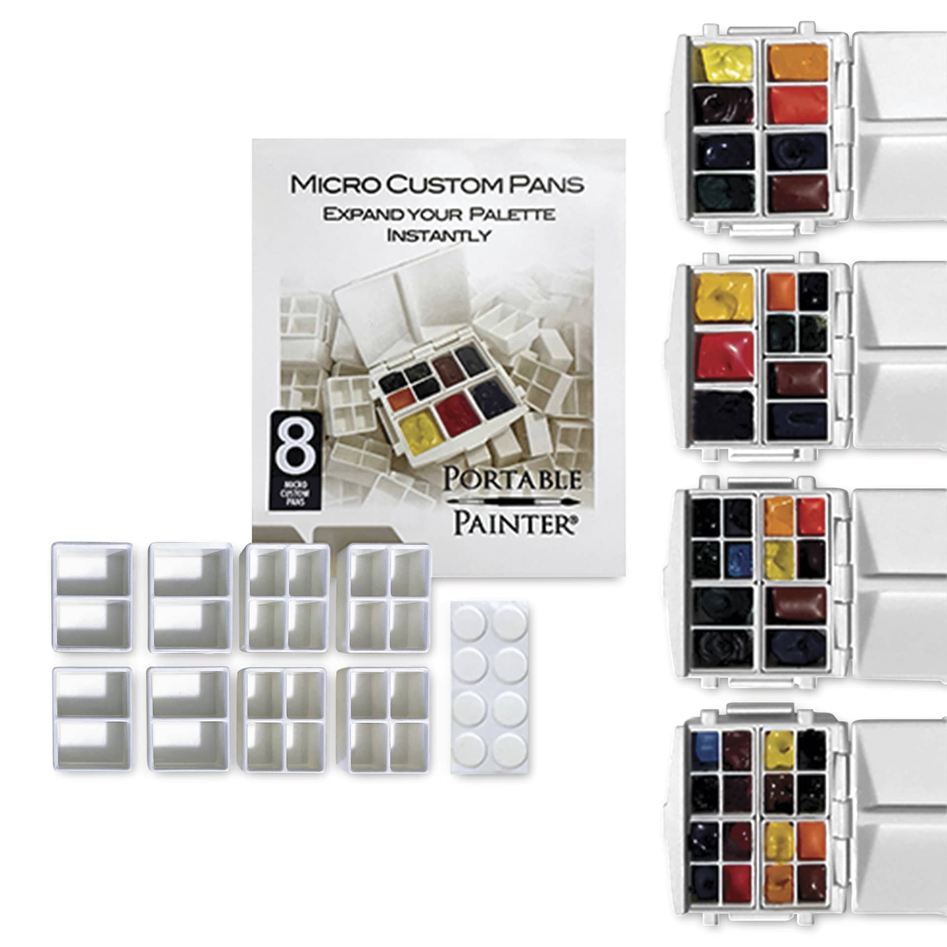 Portable Painter Watercolor Palette Pans - Micro, Set of 8, shown in palette, paint and palette not included