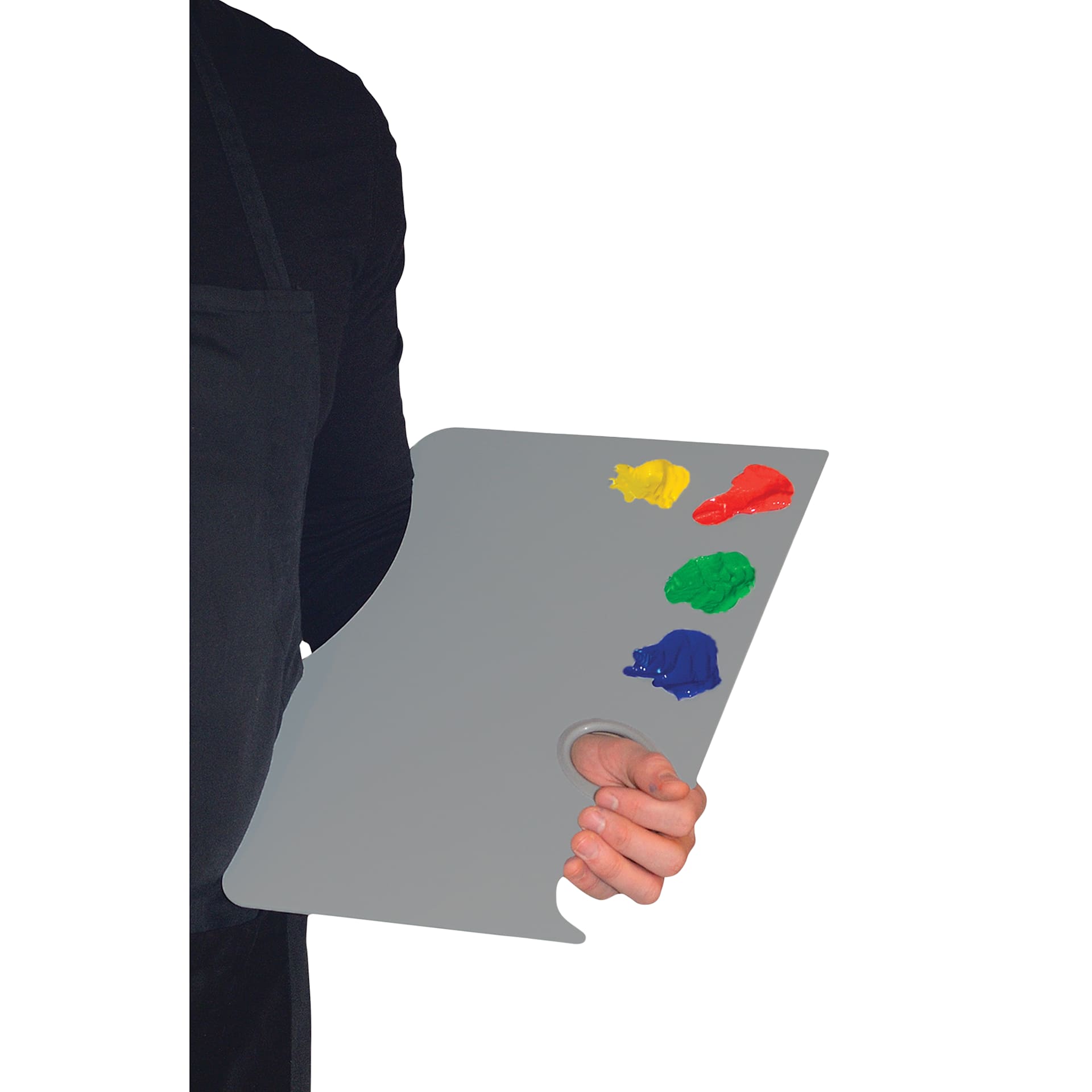 New Wave Easy View Grey Acrylic Palette - Handheld, 11" x 16" (being held) New Wave Easy View Grey Acrylic Palette - Handheld, 11" x 16" (being held)