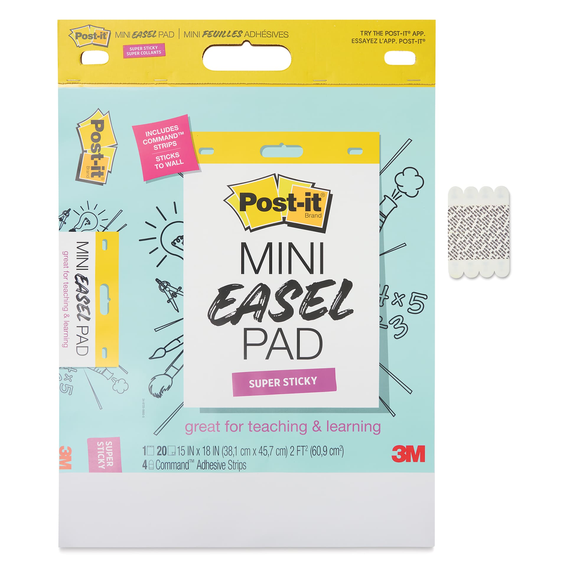 Post-it Super Sticky Mini Easel Pad - 15" x 18", included Command Strips next to packaging