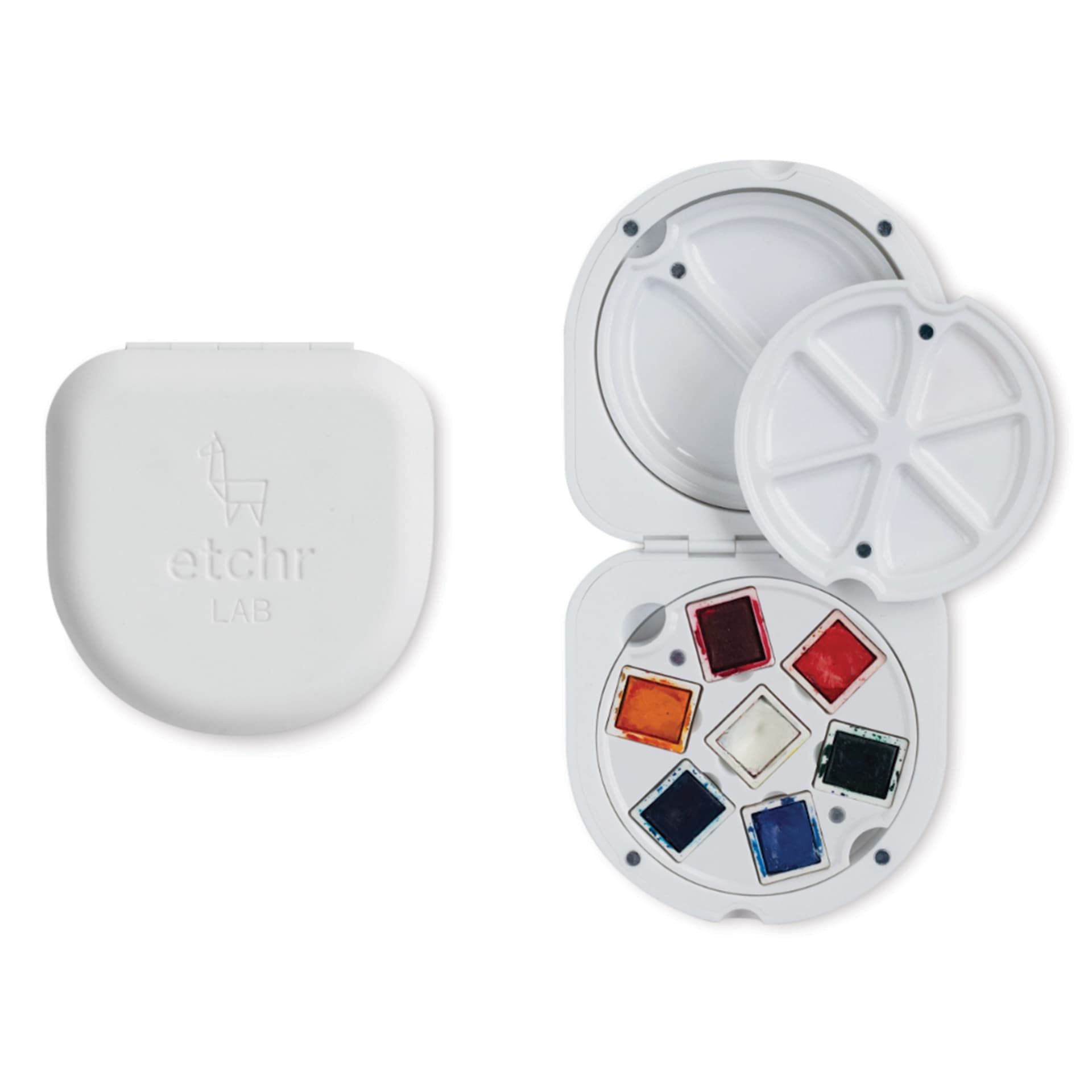 Etchr Travel Pocket Palette, side-by-side of closed and open palette