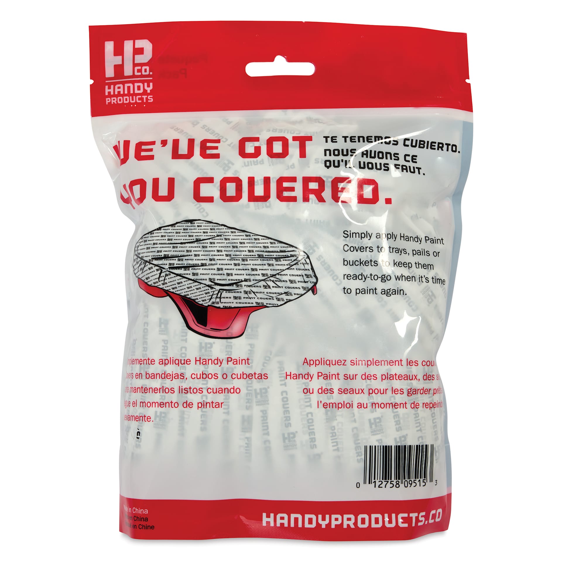 Handy Products Paint Covers Multipack - Assorted Sizes, Pkg of 9, back of the packaging