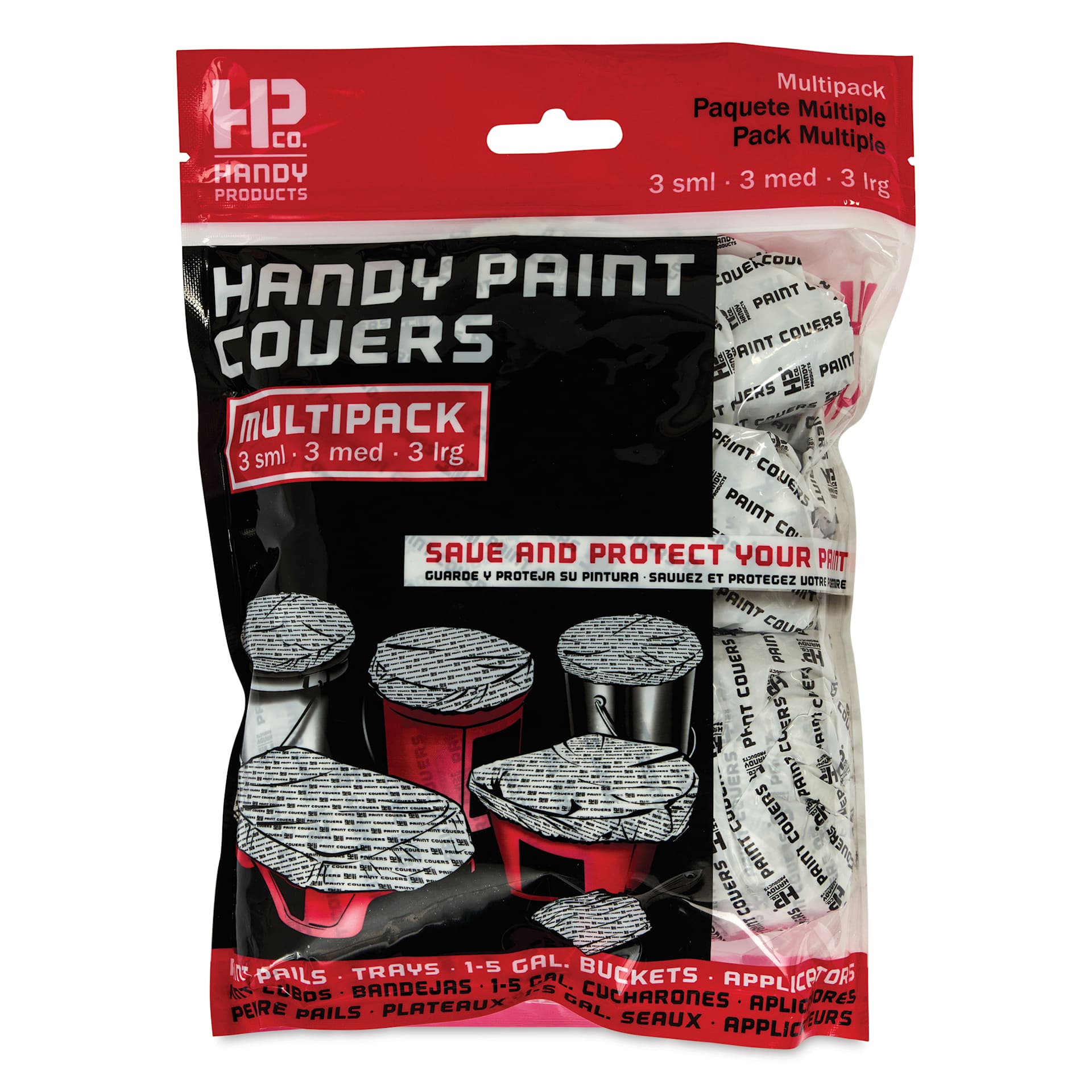Handy Products Paint Covers Multipack - Assorted Sizes, Pkg of 9, front of the packaging Handy Products Paint Covers Multipack - Assorted Sizes, Pkg of 9, front of the packaging
