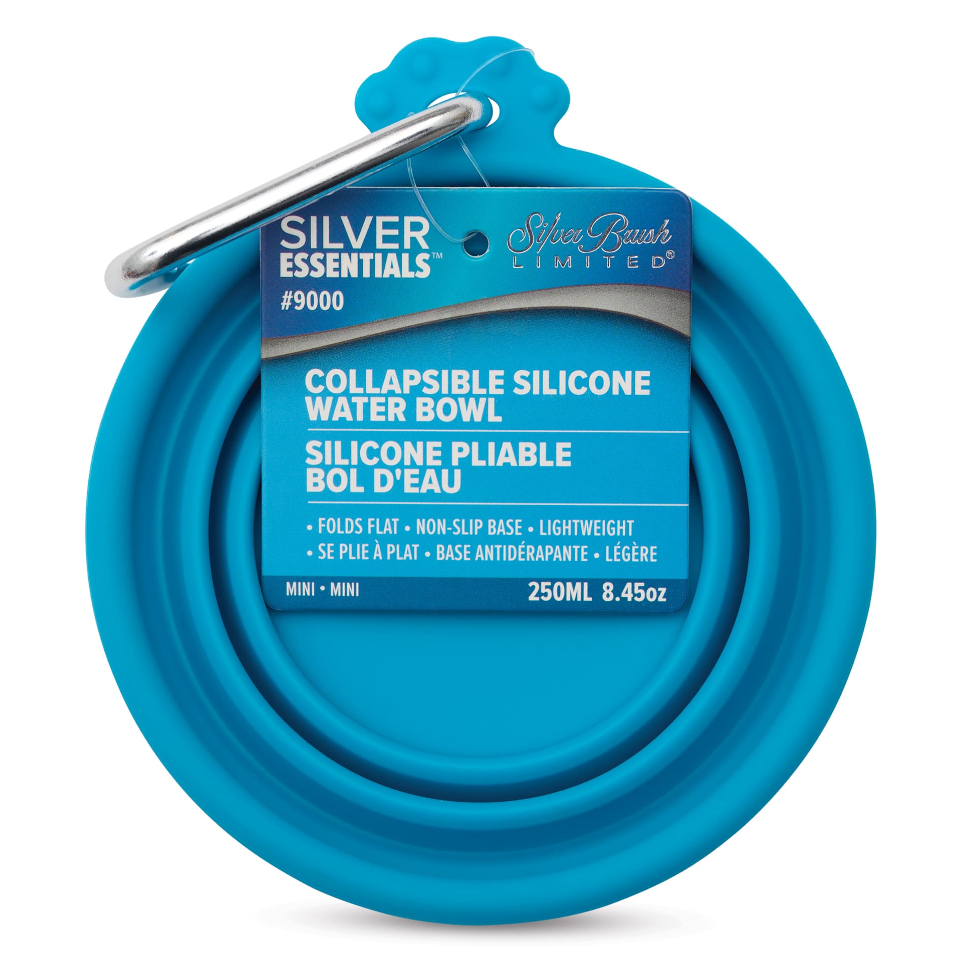Silver Brush Collapsible Round Water Bowl - Teal, label of the packaging