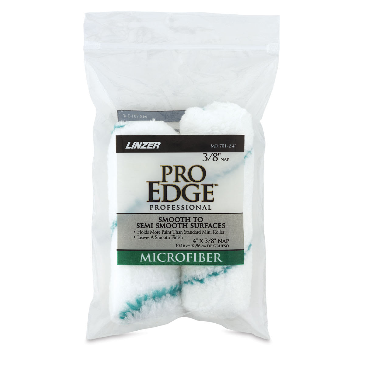 Linzer ProEdge Microfiber Mini Paint Roller and Refill - Refills, Pkg of 2, Front of package Linzer ProEdge Microfiber Mini Paint Roller and Refill - Refills, Pkg of 2, Front of package