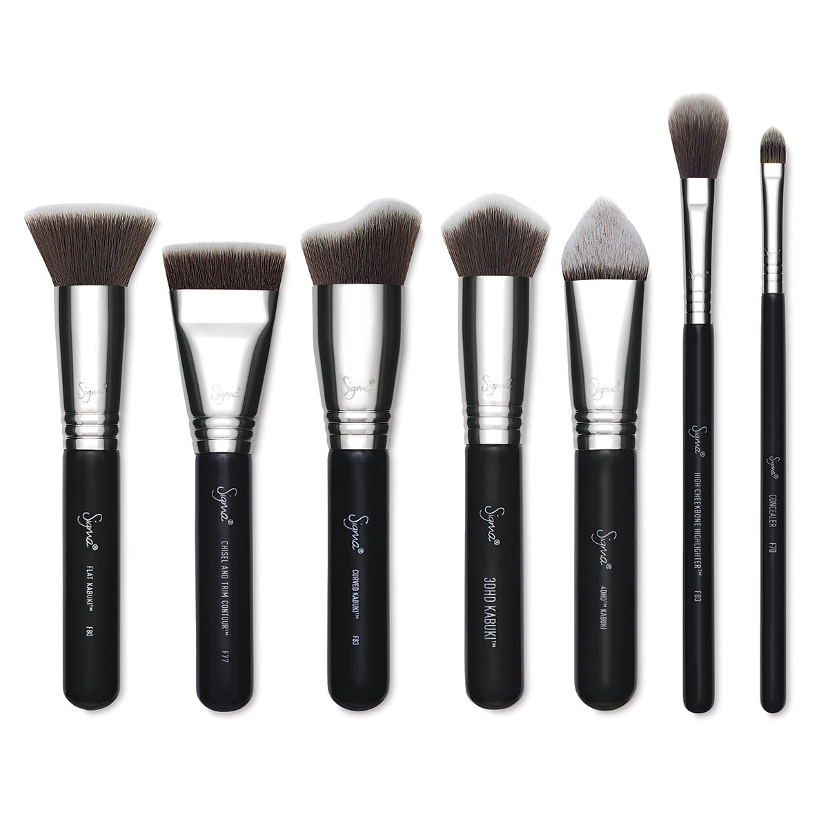 Sigma Beauty Brushes - Closeup of tips of 7 assorted Beauty Brushes