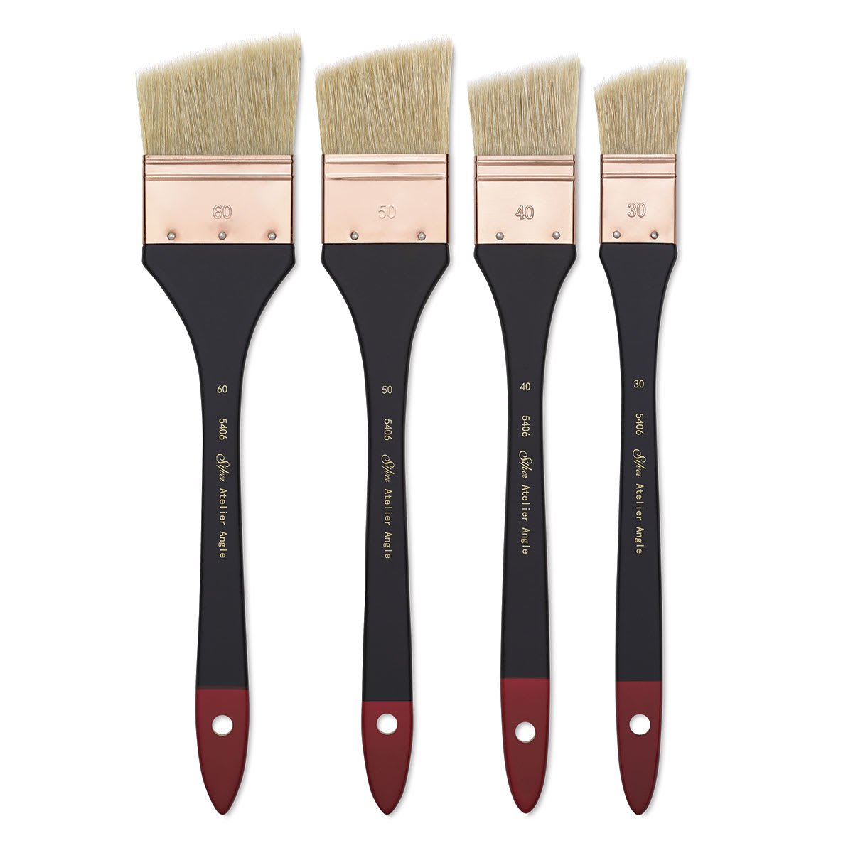 Silver Brush Atelier Hog Bristle Mottler Brushes - 4 Angled Brushes shown upright