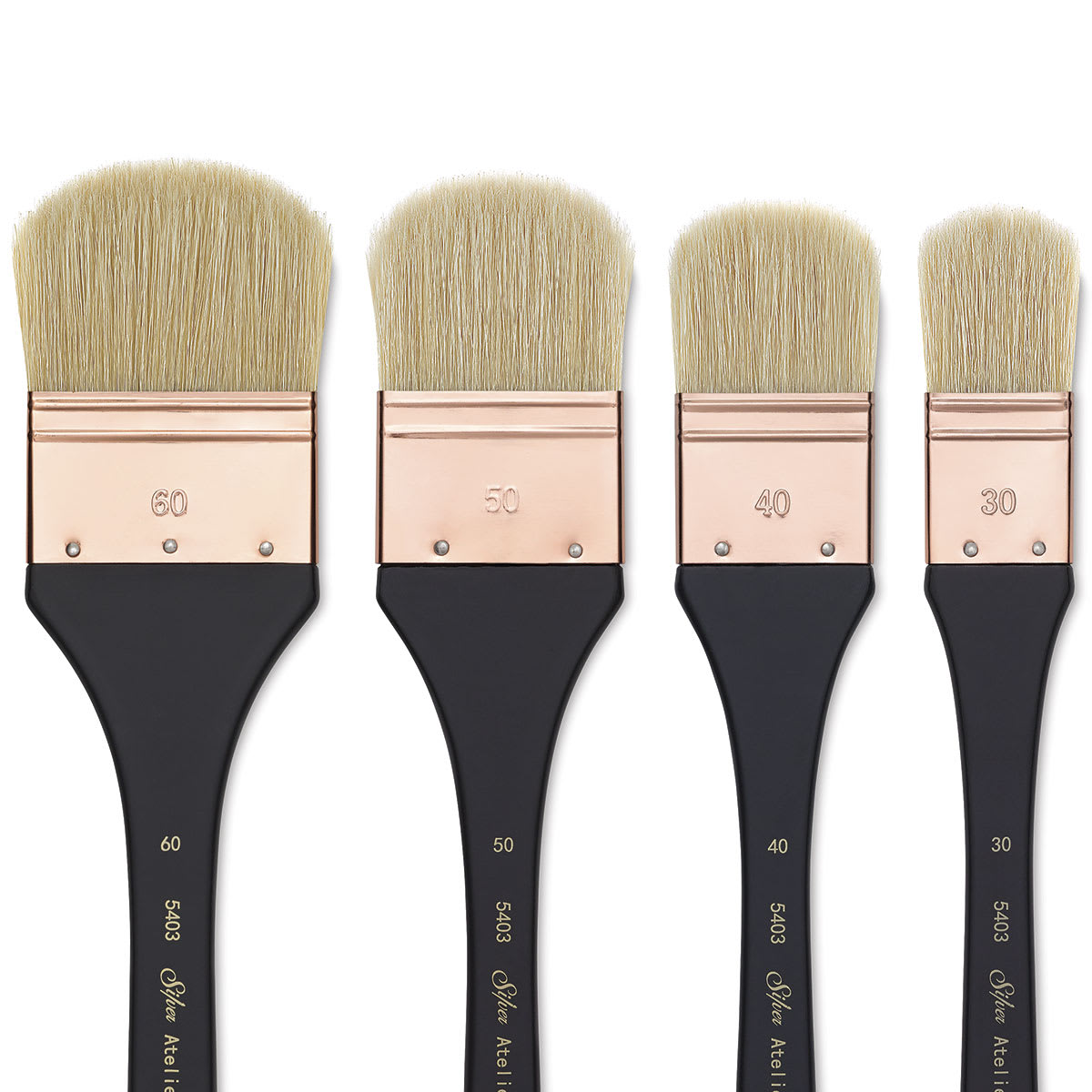 Silver Brush Atelier Hog Bristle Mottler Brushes - Closeup of 4 Soft Edge Brushes