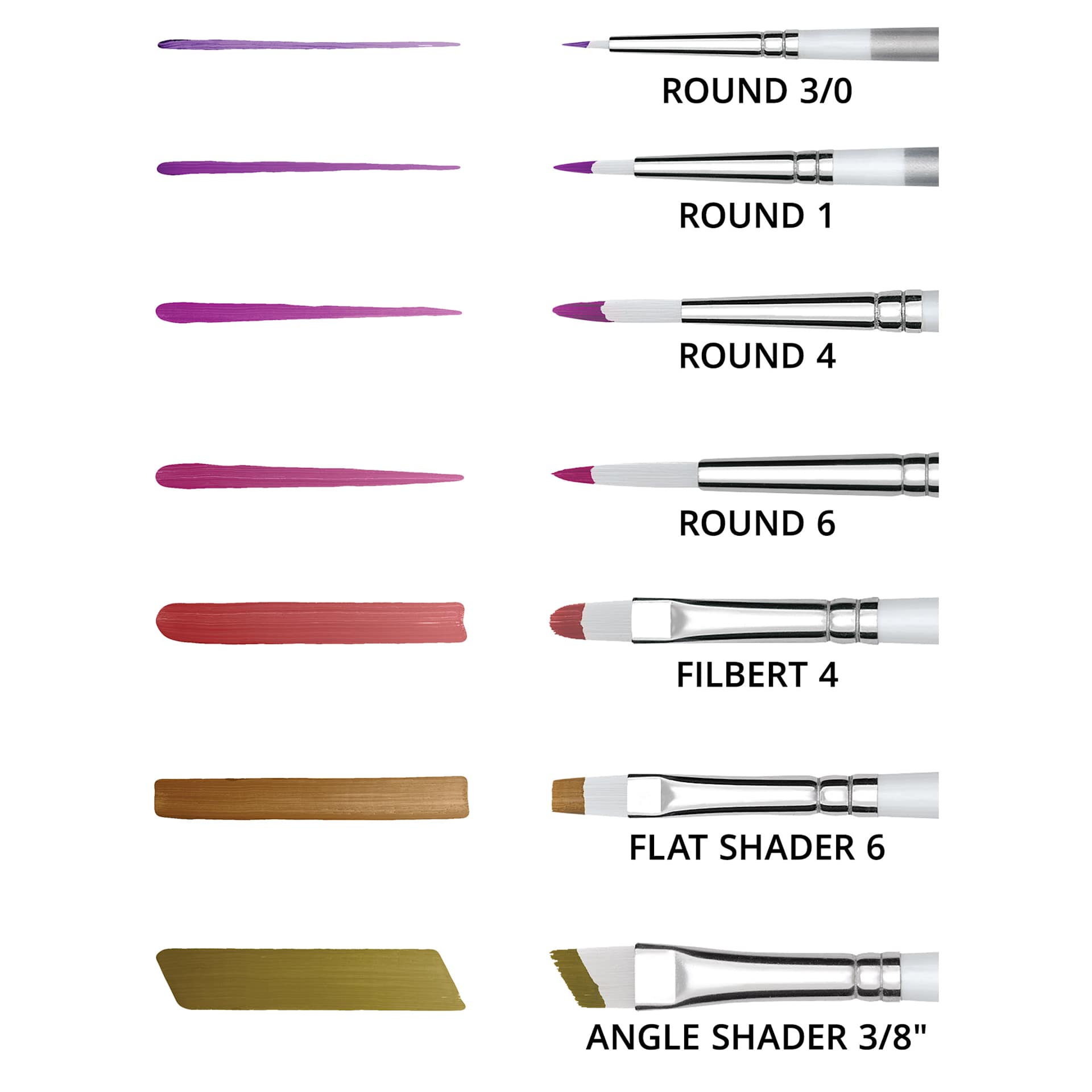 artPOP! Premium Plus Synthetic Mixed Media Brush Set (Swatches with brush sizes in set)