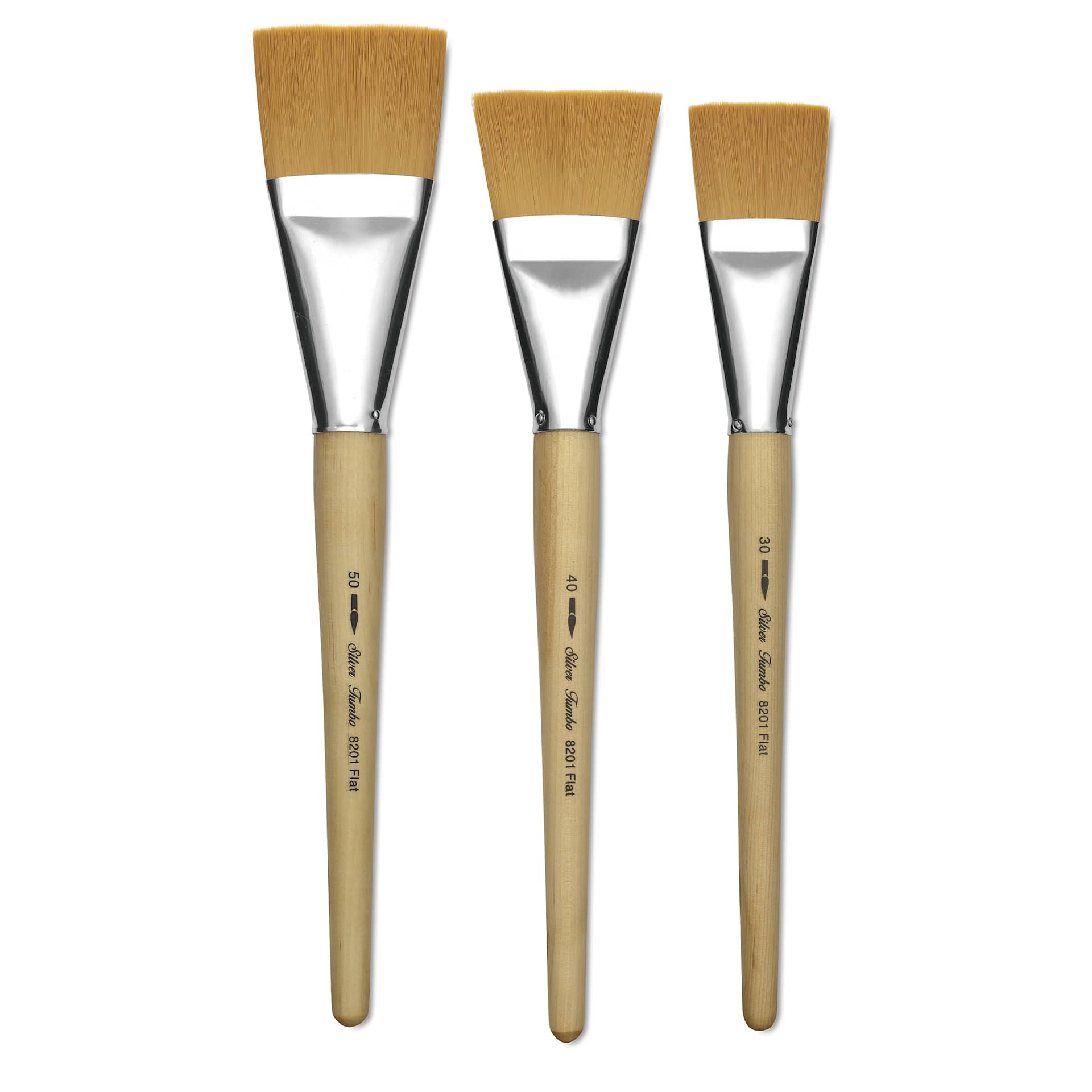 Silver Brush Silver Jumbo Golden Synthetic Flat brushes laid out Silver Brush Silver Jumbo Golden Synthetic Flat brushes laid out