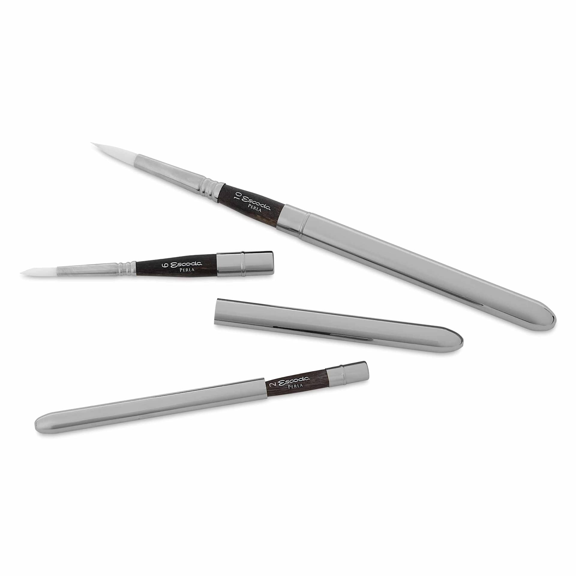 Escoda Perla Toray White Synthetic Travel Brushes - Set of 3, Round, full length and travel adjustable