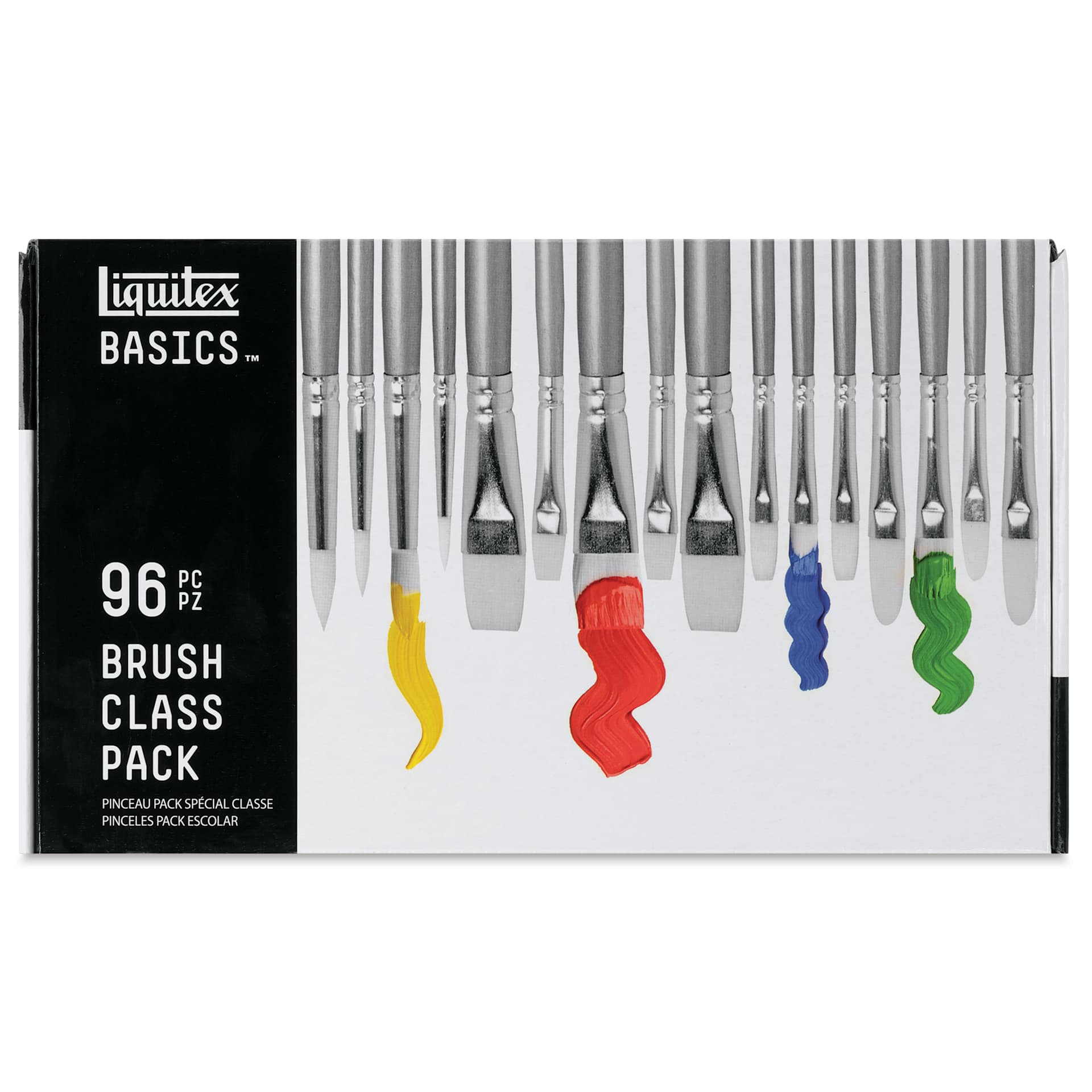 Liquitex Basics Synthetic Brushes - Class Pack of 96, front of packaging Liquitex Basics Synthetic Brushes - Class Pack of 96, front of packaging