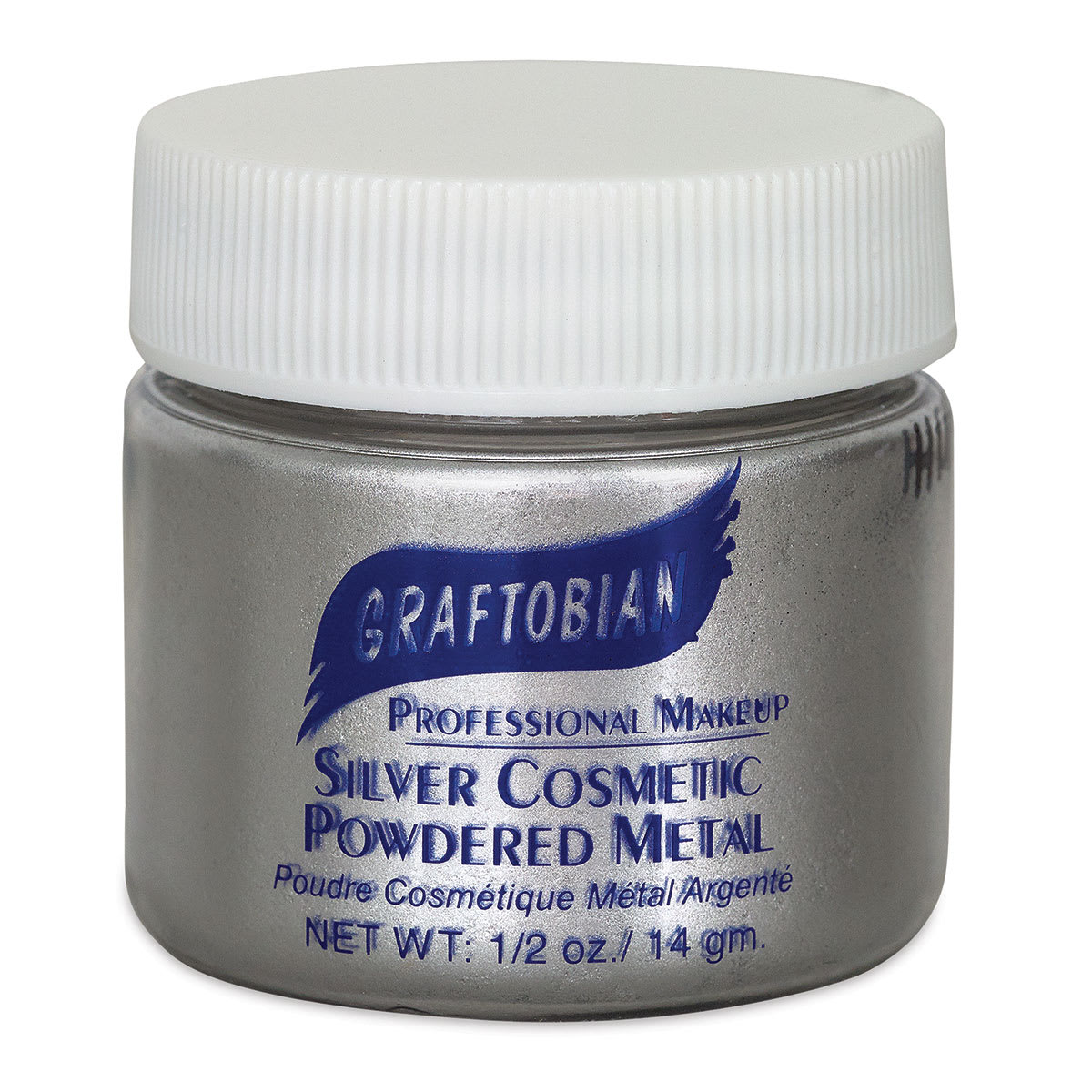 Graftobian Metal Mania Powder - Front view of jar of Silver Powdered Metal