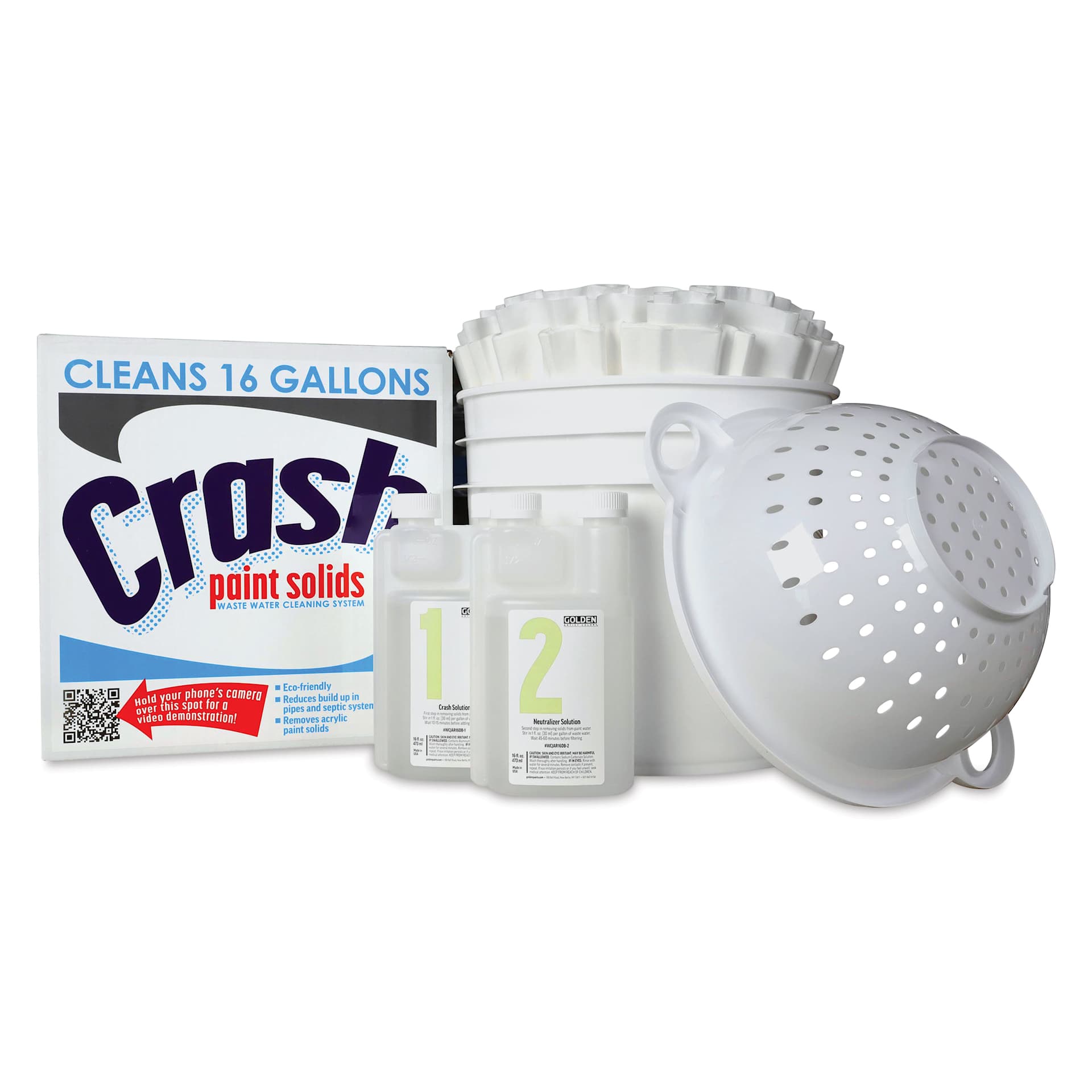 Golden Crash Paint Solids Waste Water Cleaning System Solutions Kit, box with kit contents
