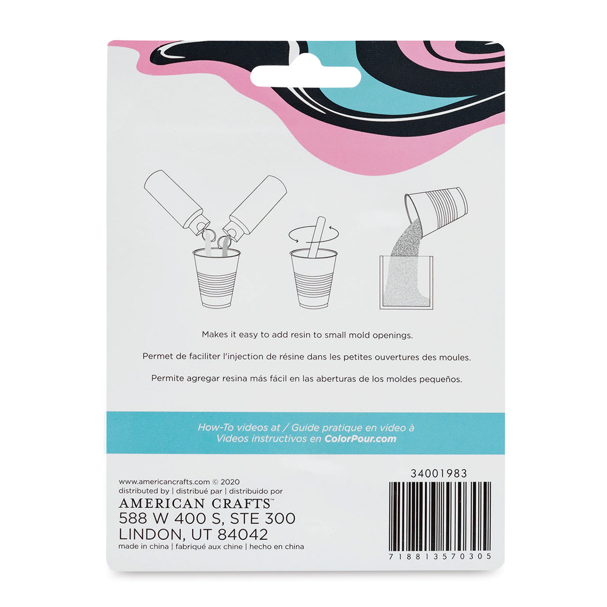 American Crafts Color Pour Resin Syringes - Pkg of 3 (back of package)