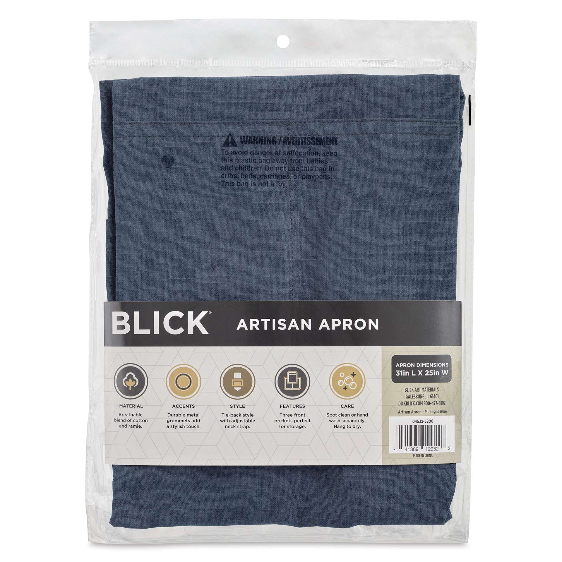Blick Artisan Apron - Midnight Blue back of package