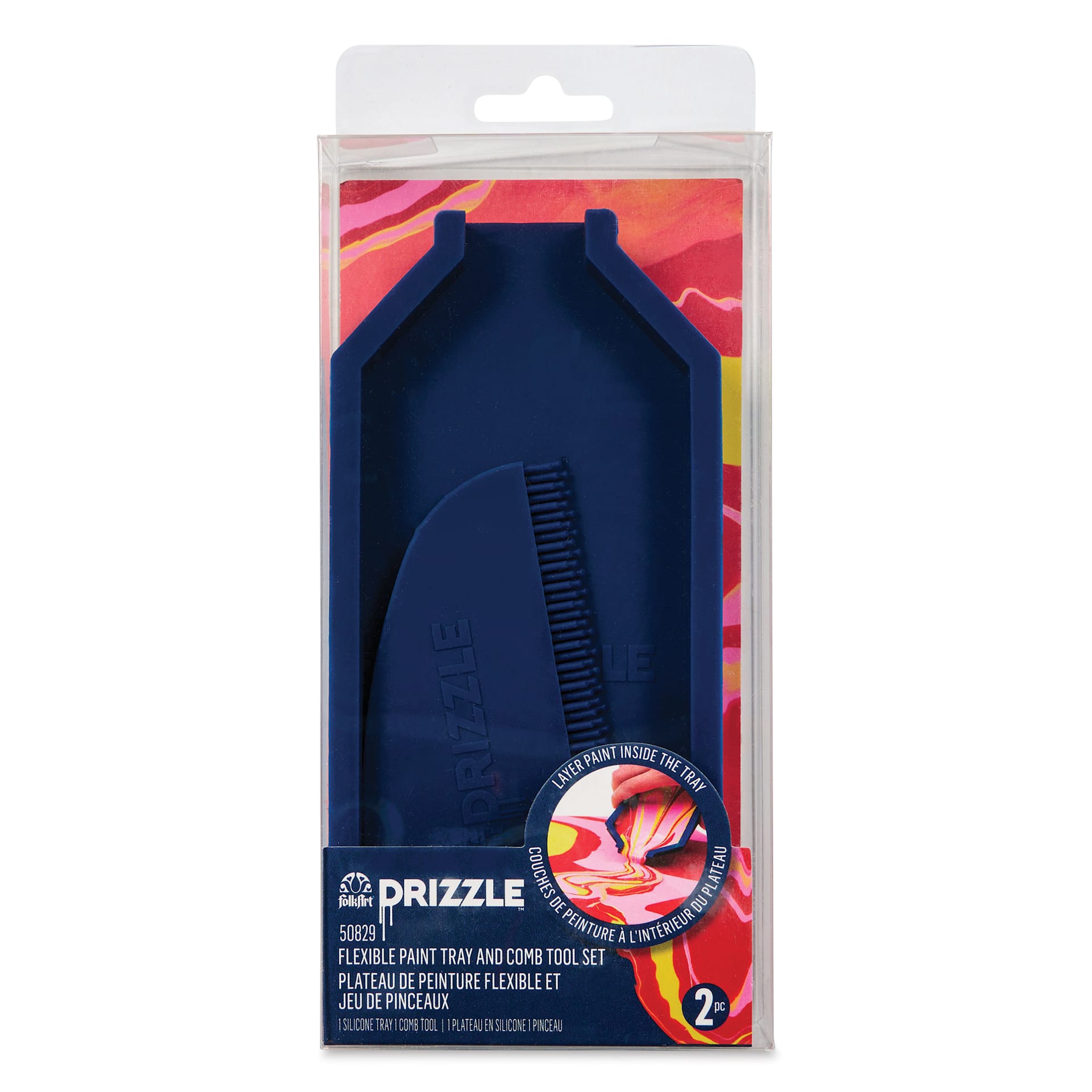 FolkArt Drizzle Flexible Paint Tray and Comb Tools - Set of 2, front of the packaging