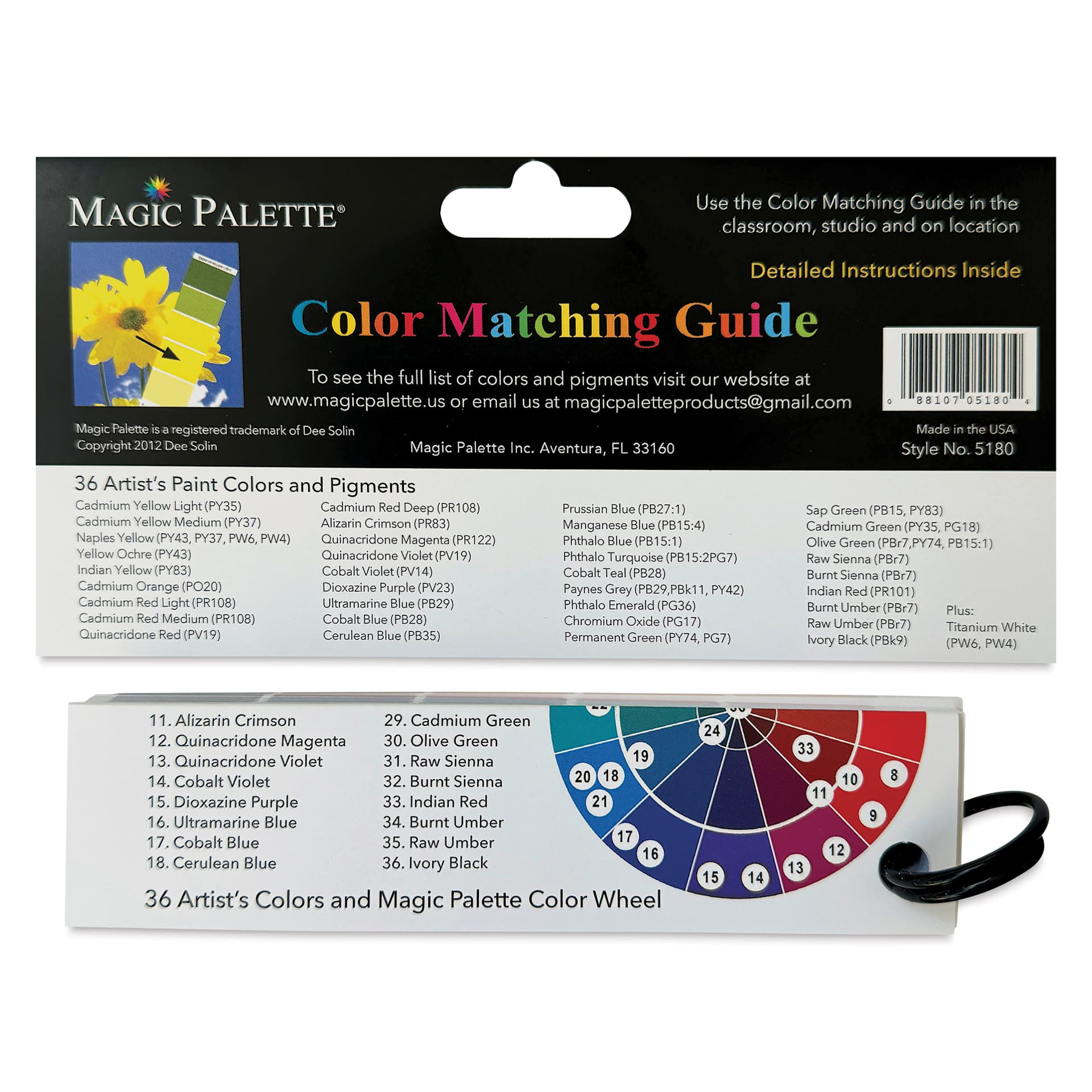 Magic Palette Color Matching Guide - 36 Colors, back of the packaging