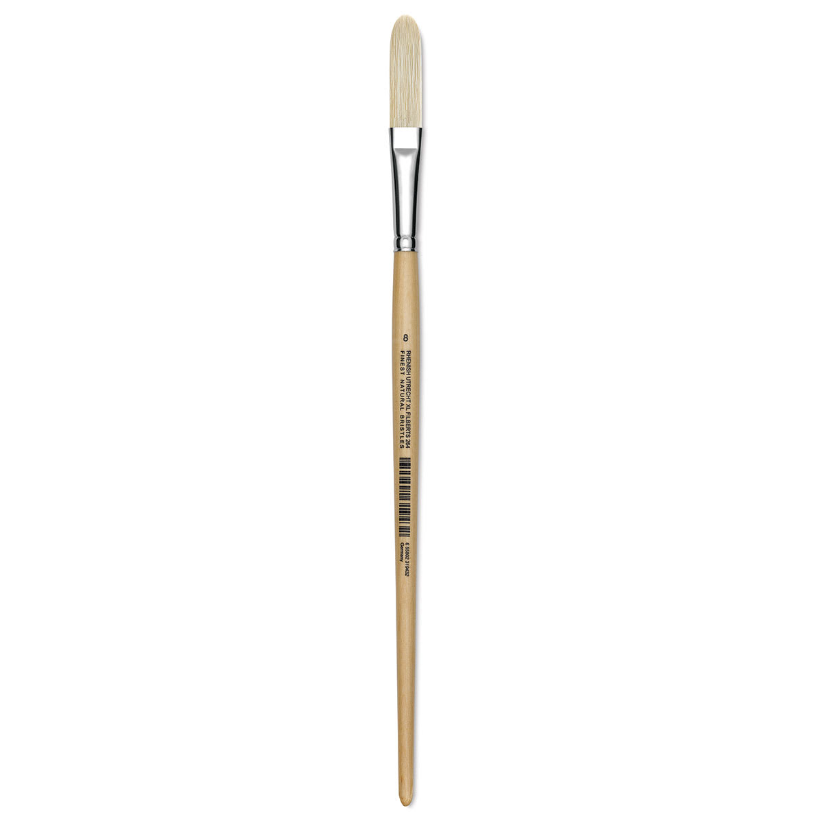 Utrecht Rhenish Pure Hog Bristle Brush - Extra Long Filbert, Size 8, Long Handle (full length)