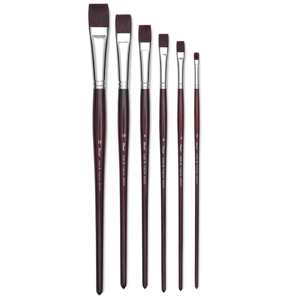 Utrecht Tuscan Synthetic Brushes - Long handled Bright Brushes shown vertically Utrecht Tuscan Synthetic Brushes - Long handled Bright Brushes shown vertically
