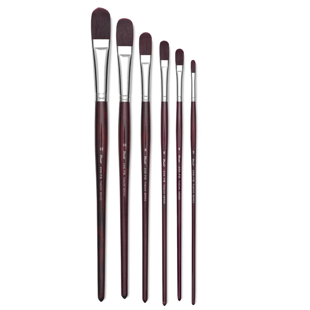 Utrecht Tuscan Synthetic Brushes - Long handled Filbert Brushes shown vertically