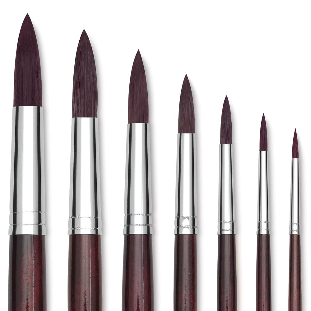 Utrecht Tuscan Synthetic Brushes - Closeup of various sizes of Round Brushes