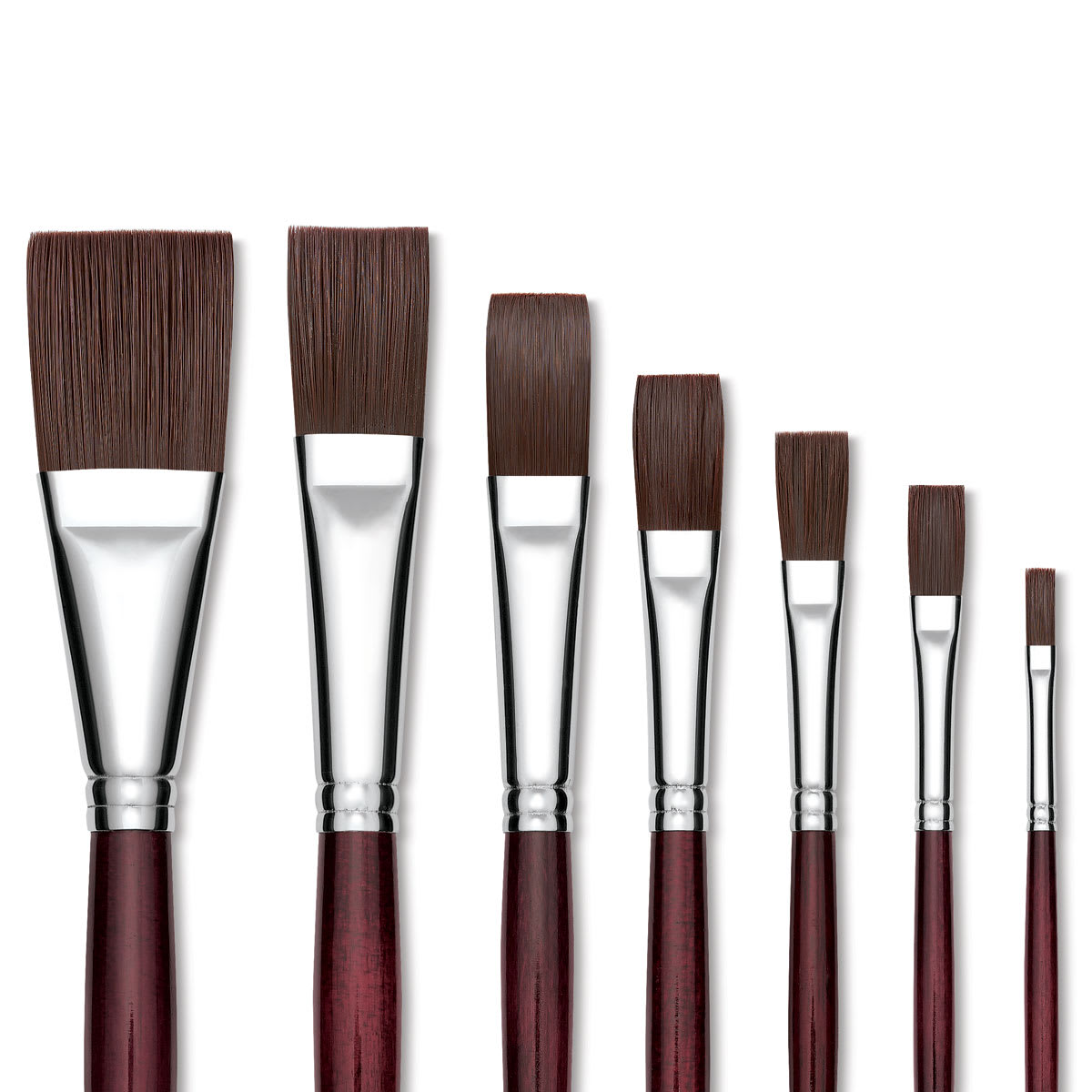 Utrecht Tuscan Synthetic Brushes - Closeup of various size Flat Brushes 