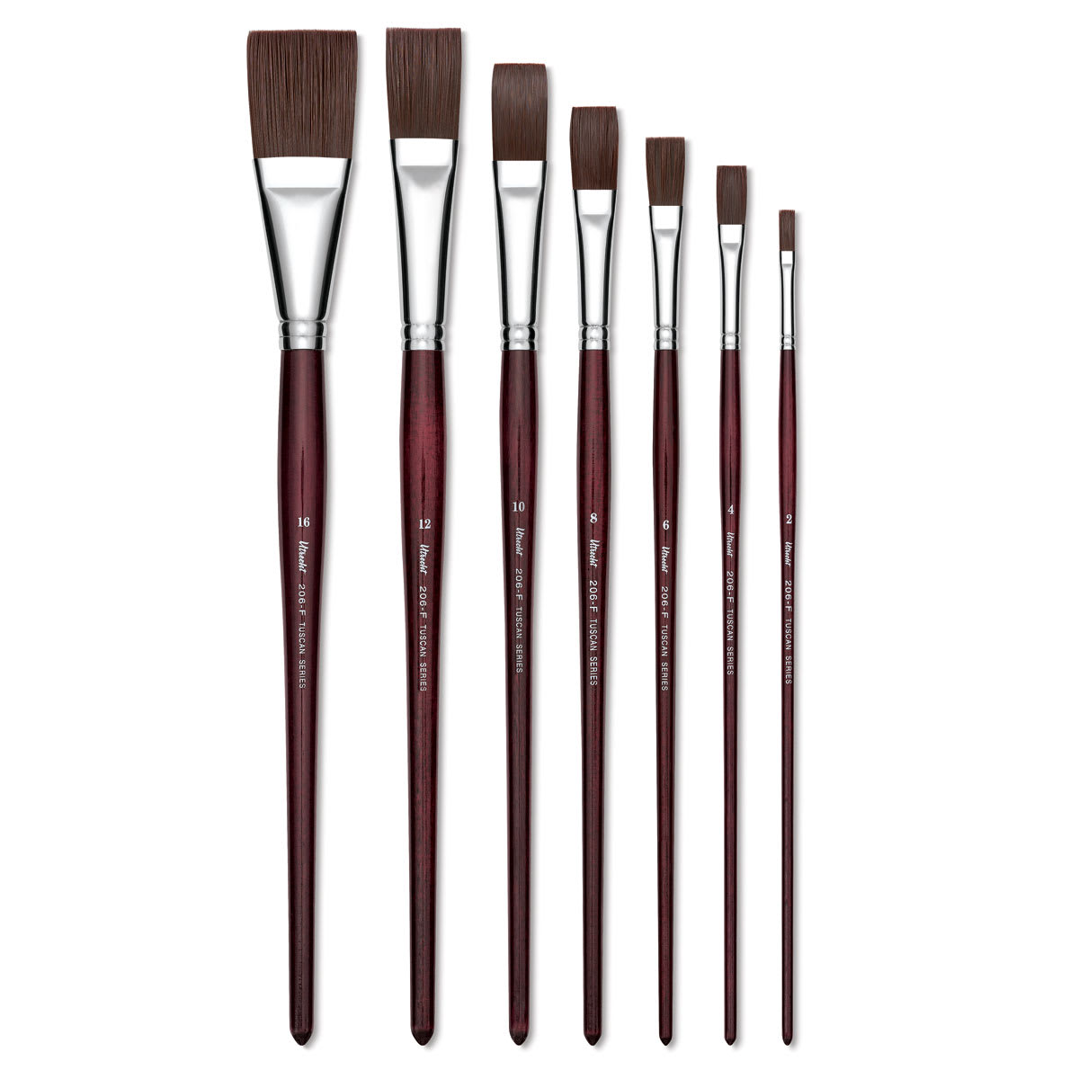 Utrecht Tuscan Synthetic Brushes - Long handled Flat Brushes shown vertically