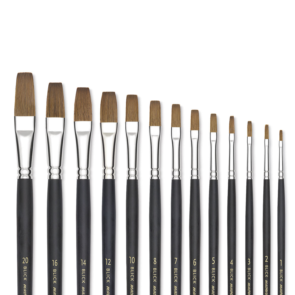 Blick Masterstroke Finest Red Sable Brushes - Flats, Long Handle, Partial view of the brushes