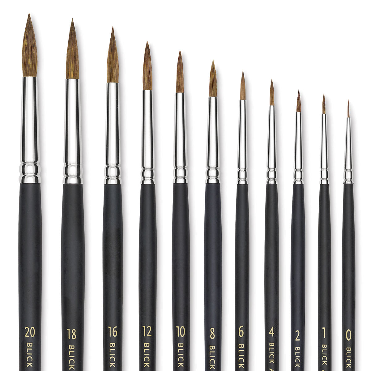 Blick Masterstroke Finest Red Sable Brushes - Rounds, Long Handle, Partial view of the brushes