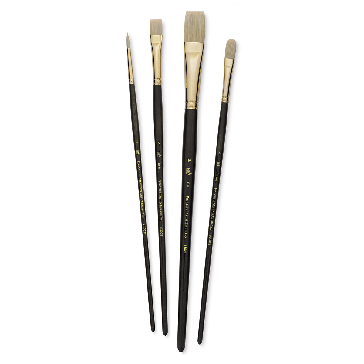 Princeton Series 6300 Dakota Synthetic Bristle Brush - Set of 4, Brushes Out of Package, Brushes Angled Princeton Series 6300 Dakota Synthetic Bristle Brush - Set of 4, Brushes Out of Package, Brushes Angled
