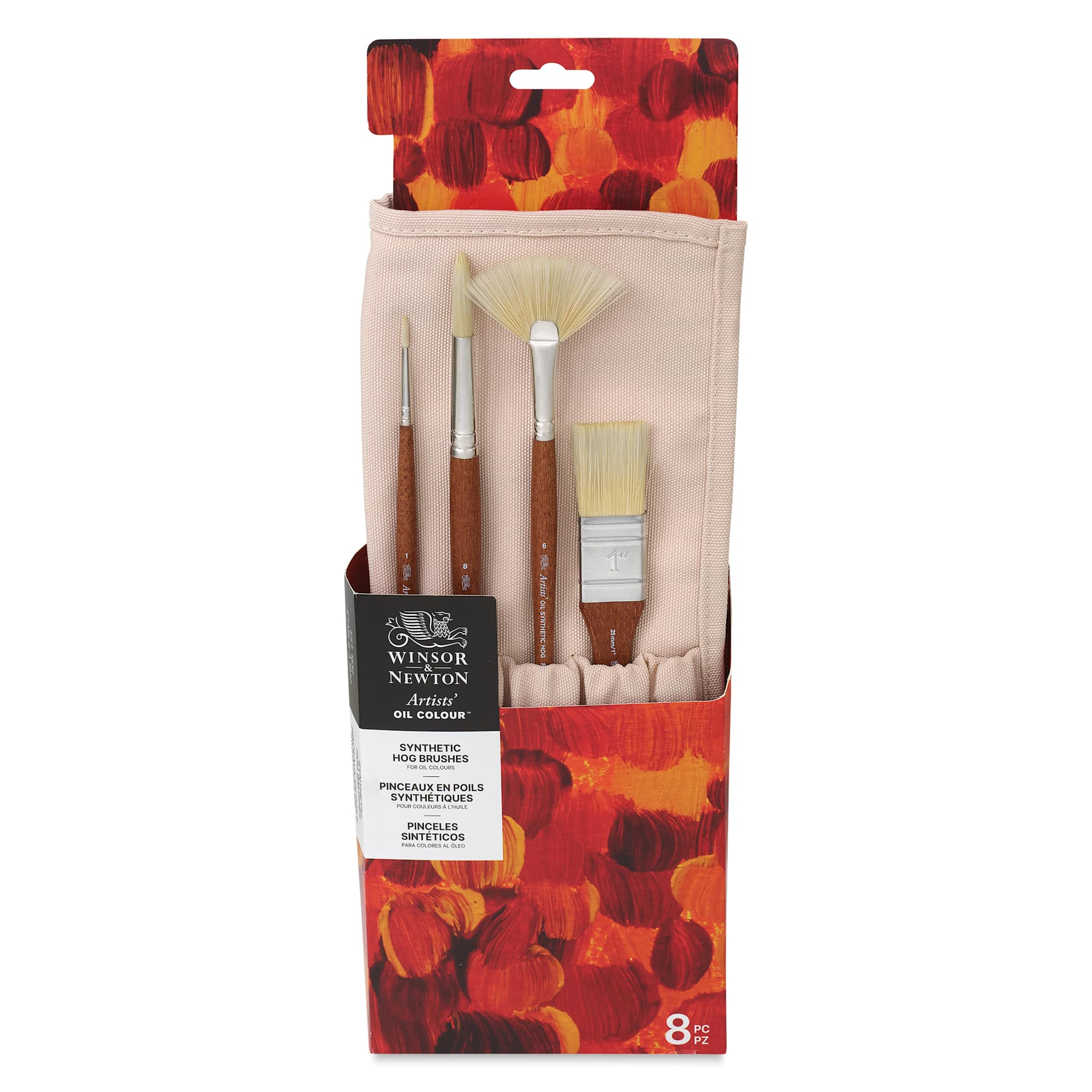 Winsor & Newton Artists' Oil Synthetic Hog Brushes - Set of 8, Canvas Roll Up, front of the packaging