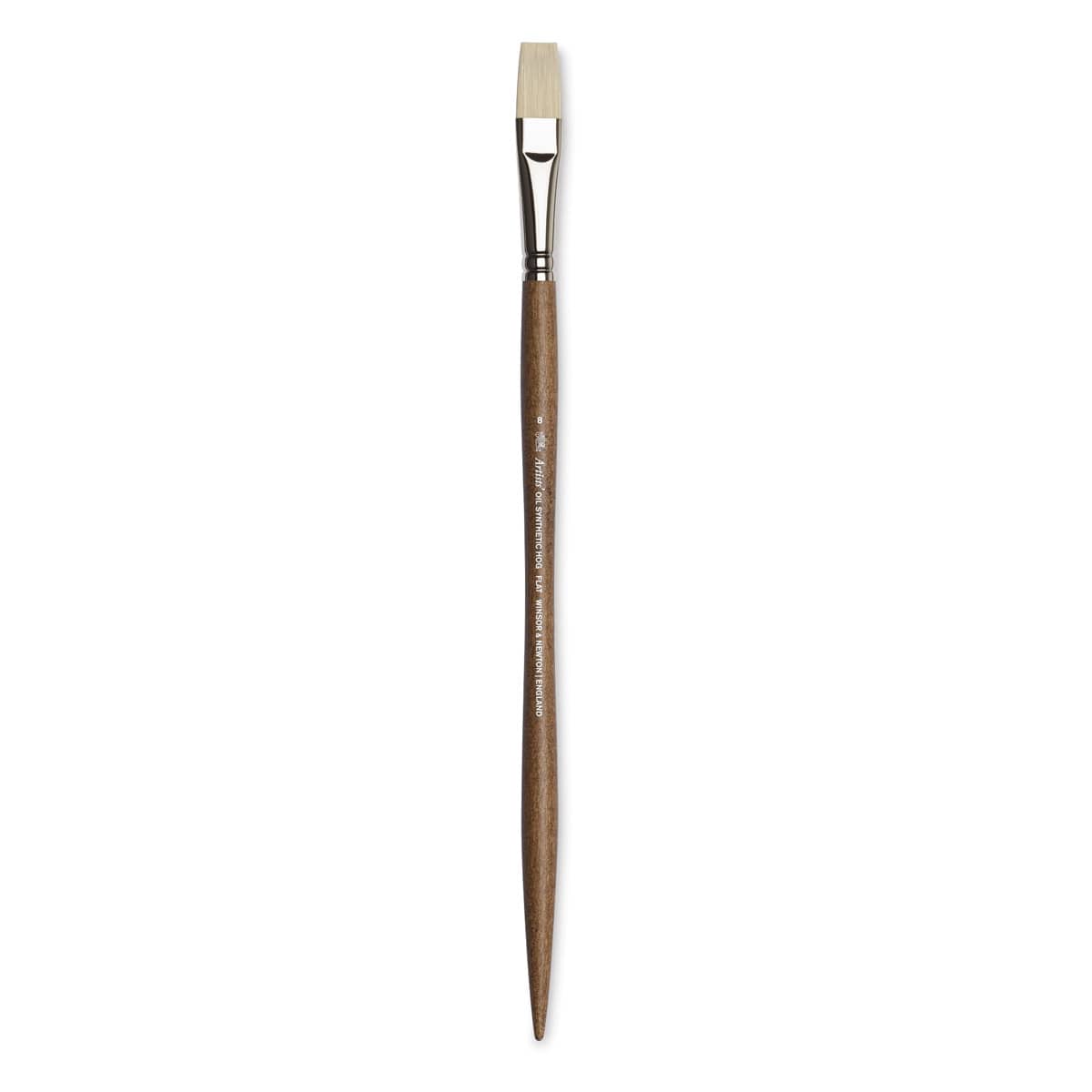 Winsor & Newton Artists' Oil Synthetic Hog Brush - Flat, Size 8, Long Handle (full length)