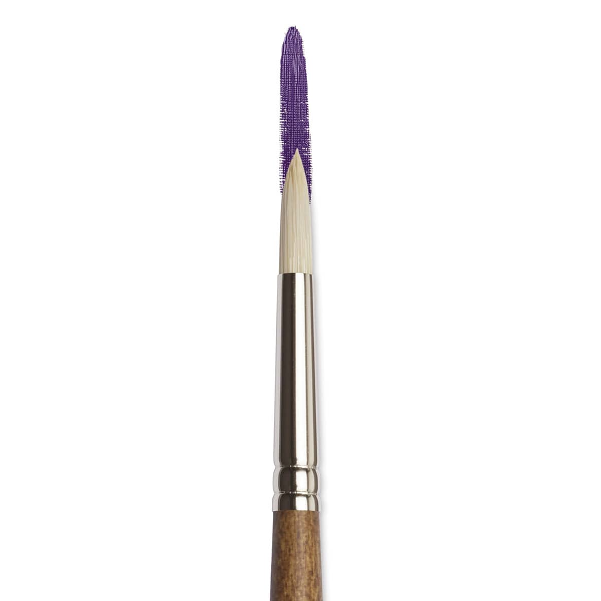Winsor & Newton Artists' Oil Synthetic Hog Brush - Round, Size 4, Long Handle (shown in use with purple paint) Winsor & Newton Artists' Oil Synthetic Hog Brush - Round, Size 4, Long Handle (shown in use with purple paint)