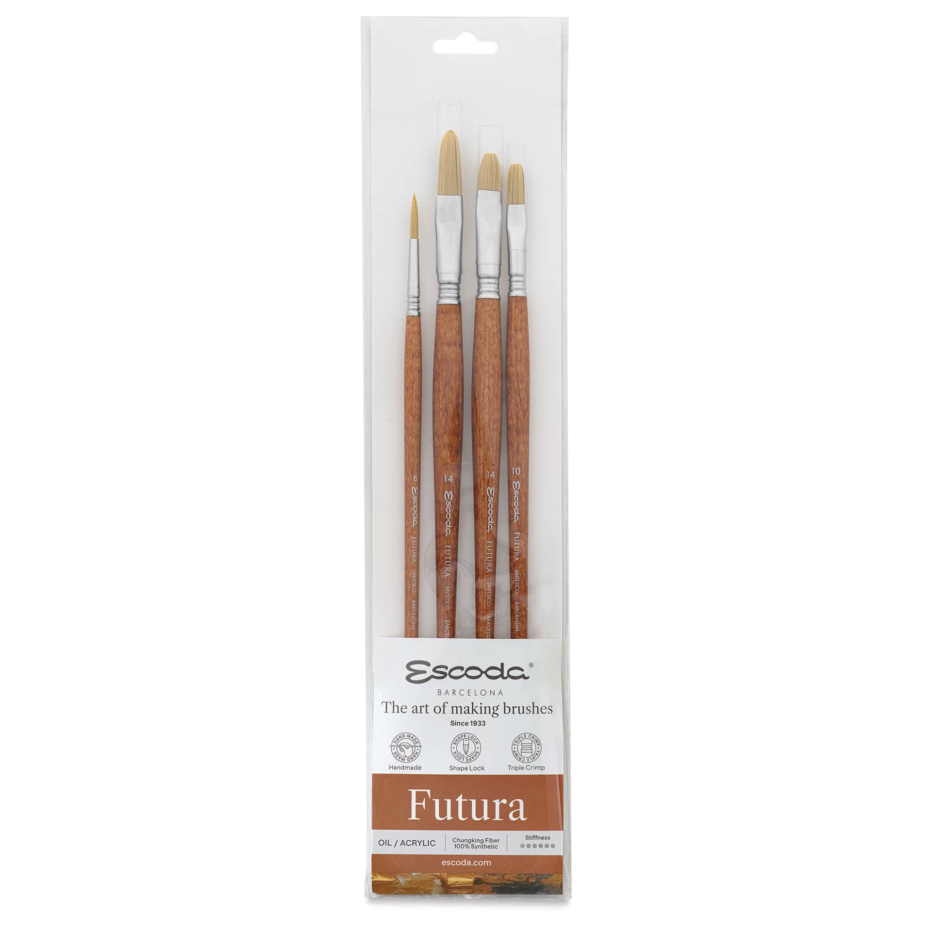 Escoda Futura Synthetic Bristle Brushes - Set of 4, in packaging