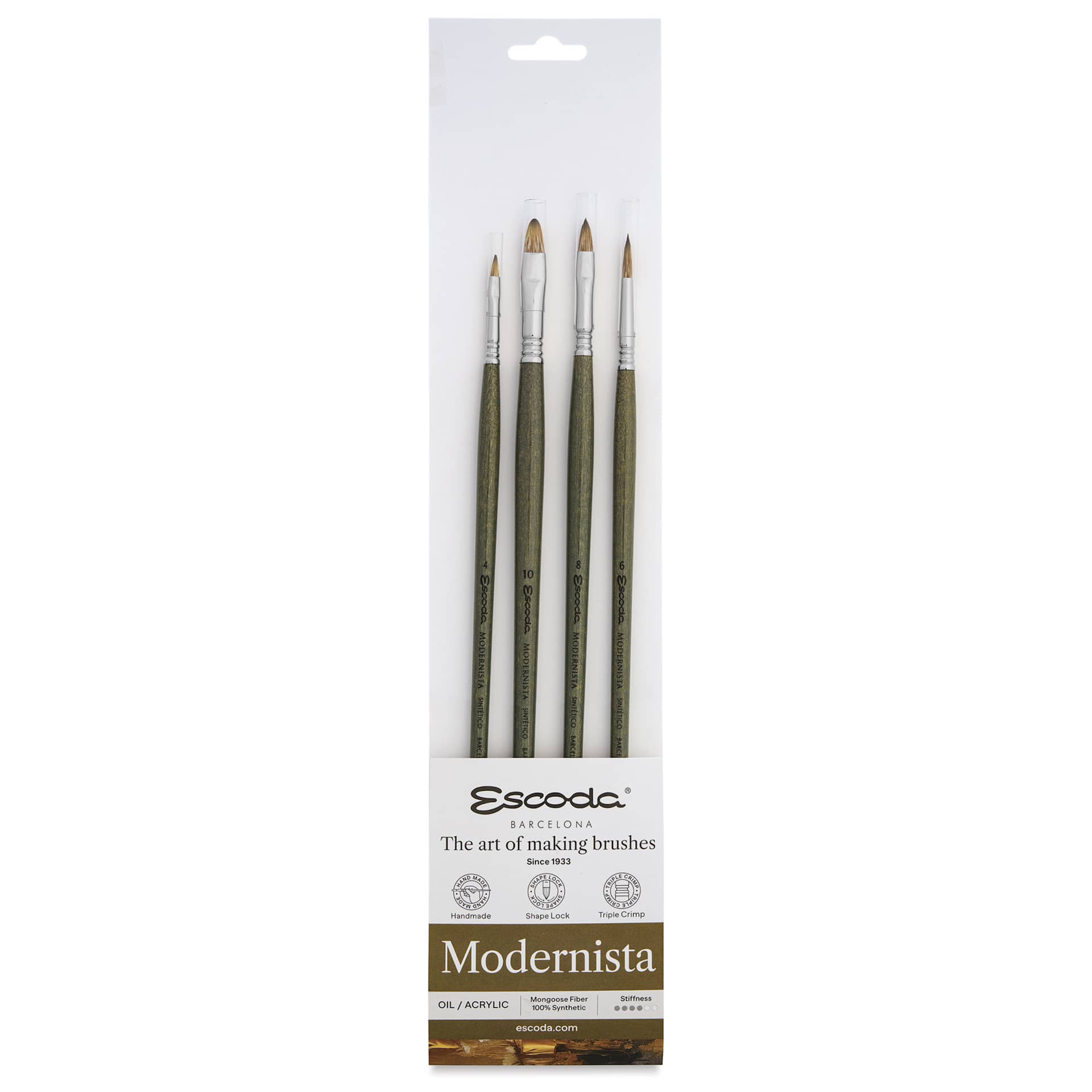 Escoda Modernista Tadami Synthetic Mongoose Brushes - Series 8956, Set of 4, front of the packaging