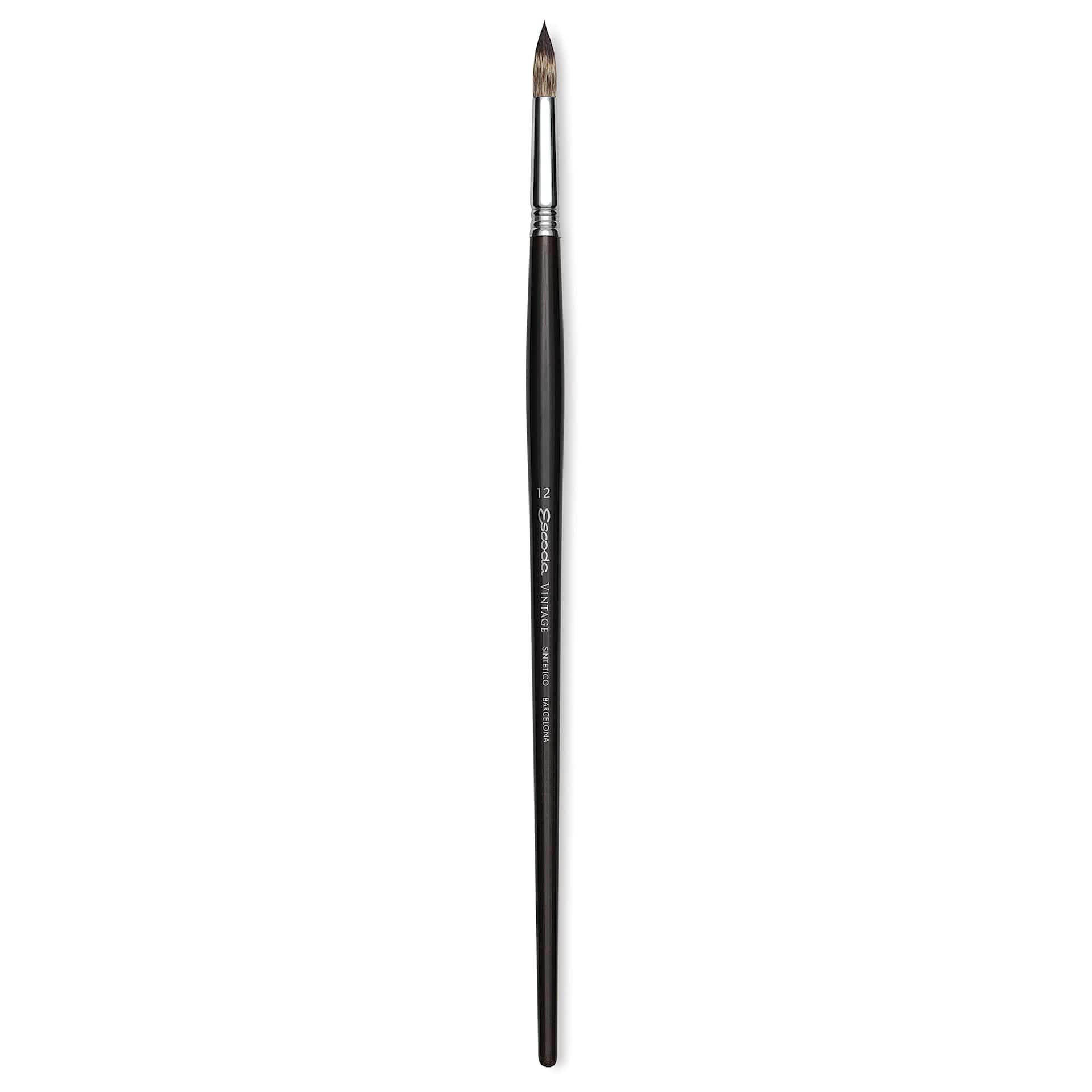Escoda Vintage Synthetic Brush - Round Pointed, Long  Handle, Size 12