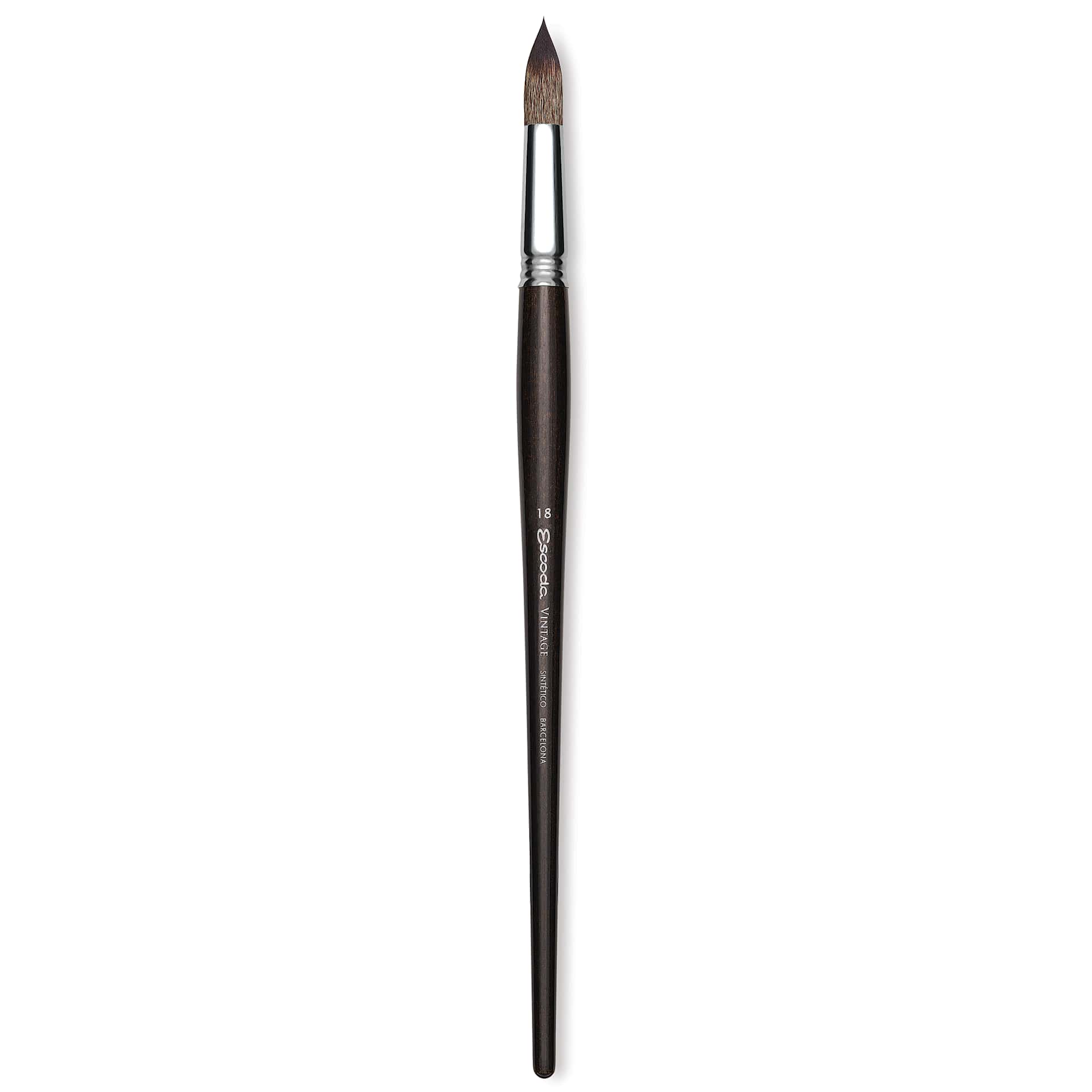 Escoda Vintage Synthetic Brush - Round Pointed, Long  Handle, Size 18