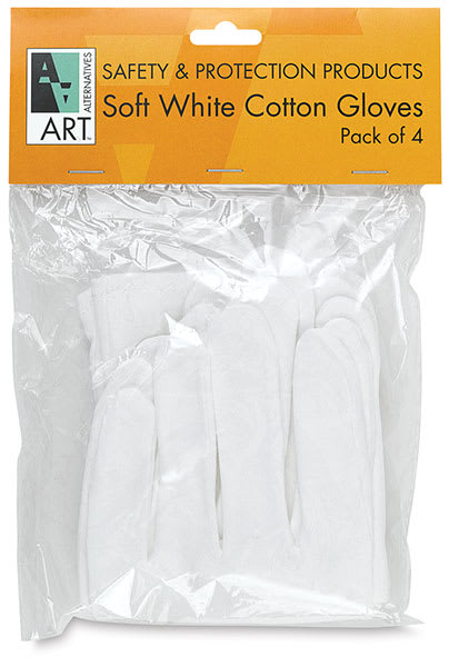 Art Alternatives Soft White Cotton Gloves - Front view of package of 4